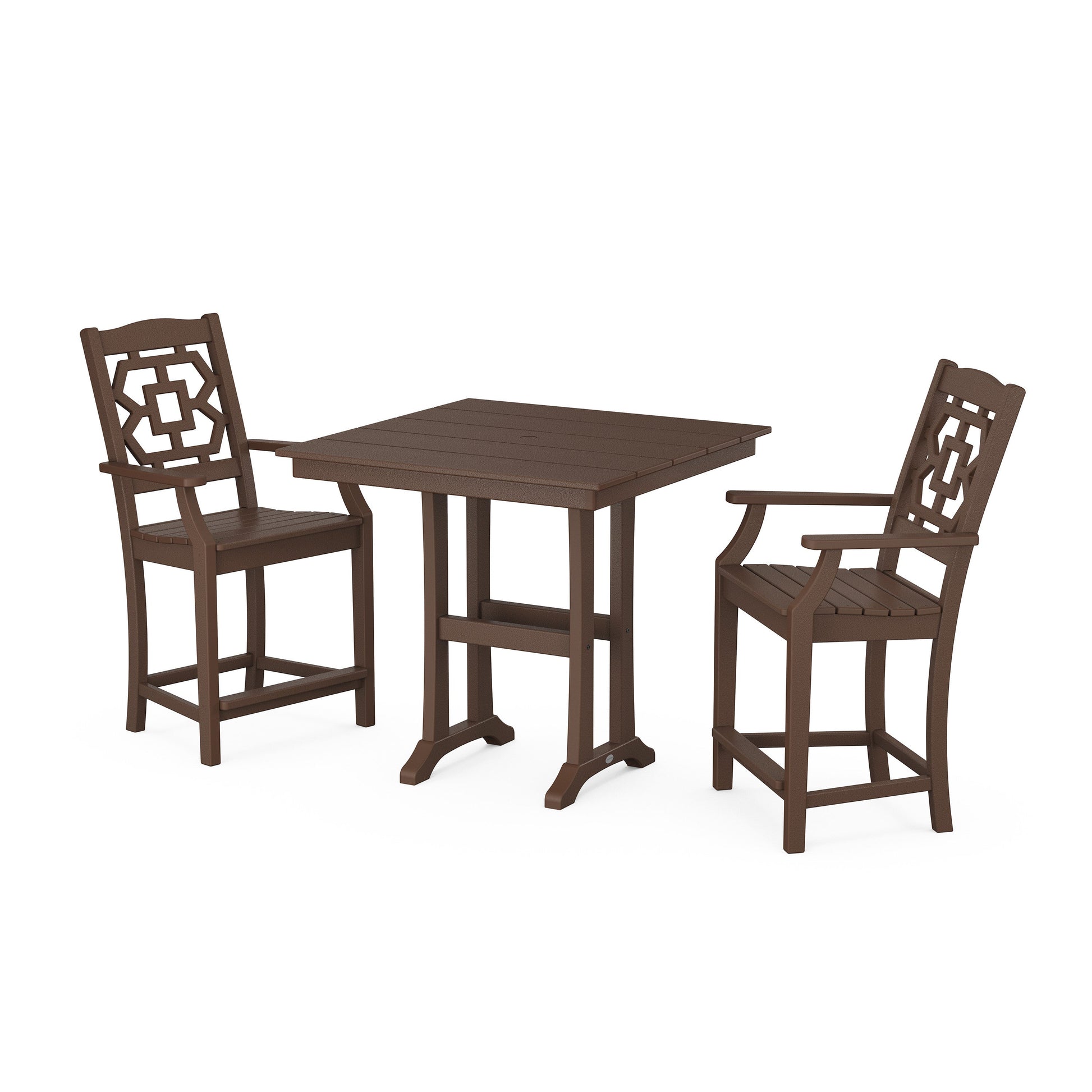 POLYWOOD Chinoiserie 3-Piece Farmhouse Counter Set with Trestle Legs — Mahogany