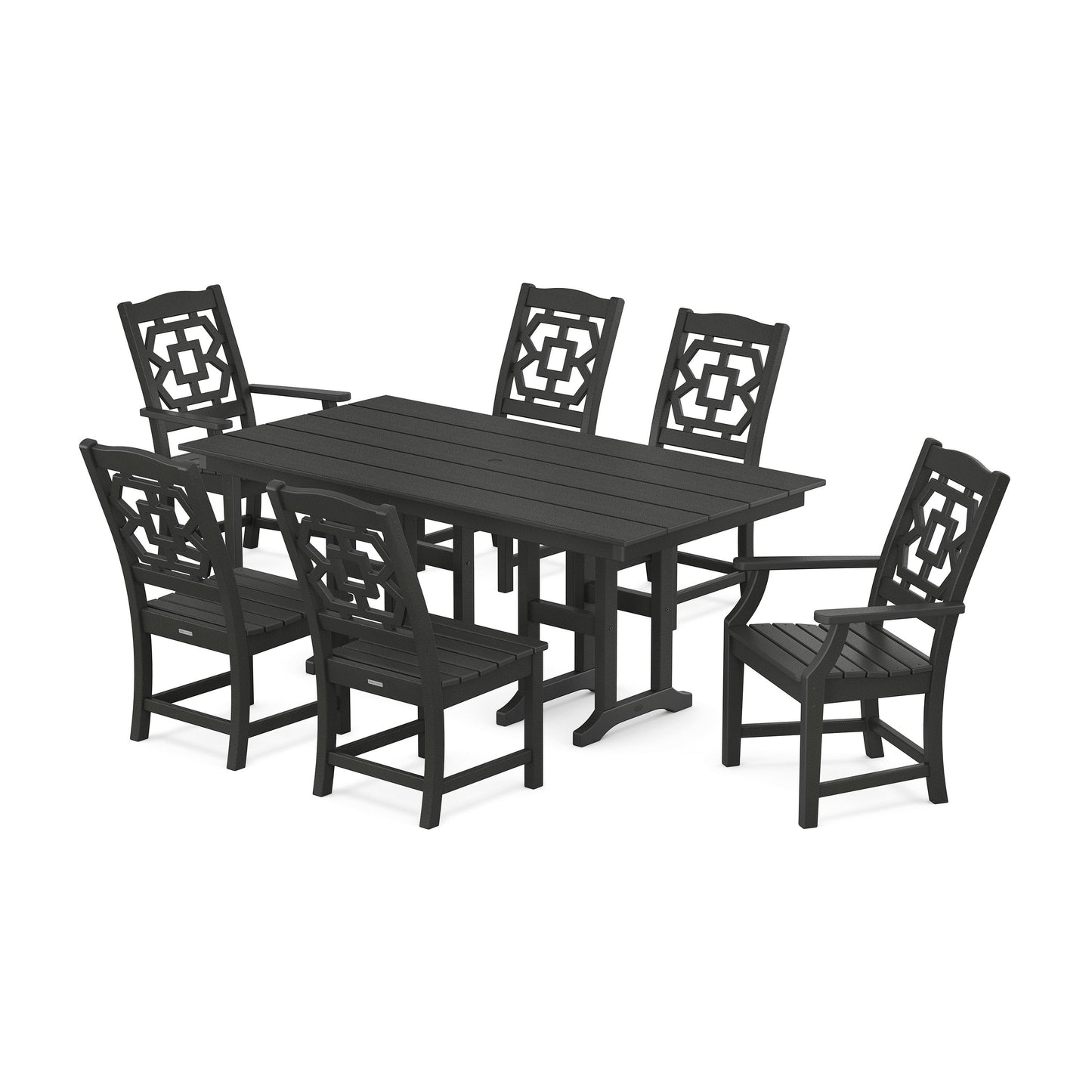 POLYWOOD Chinoiserie 7-Piece Farmhouse Dining Set — Black