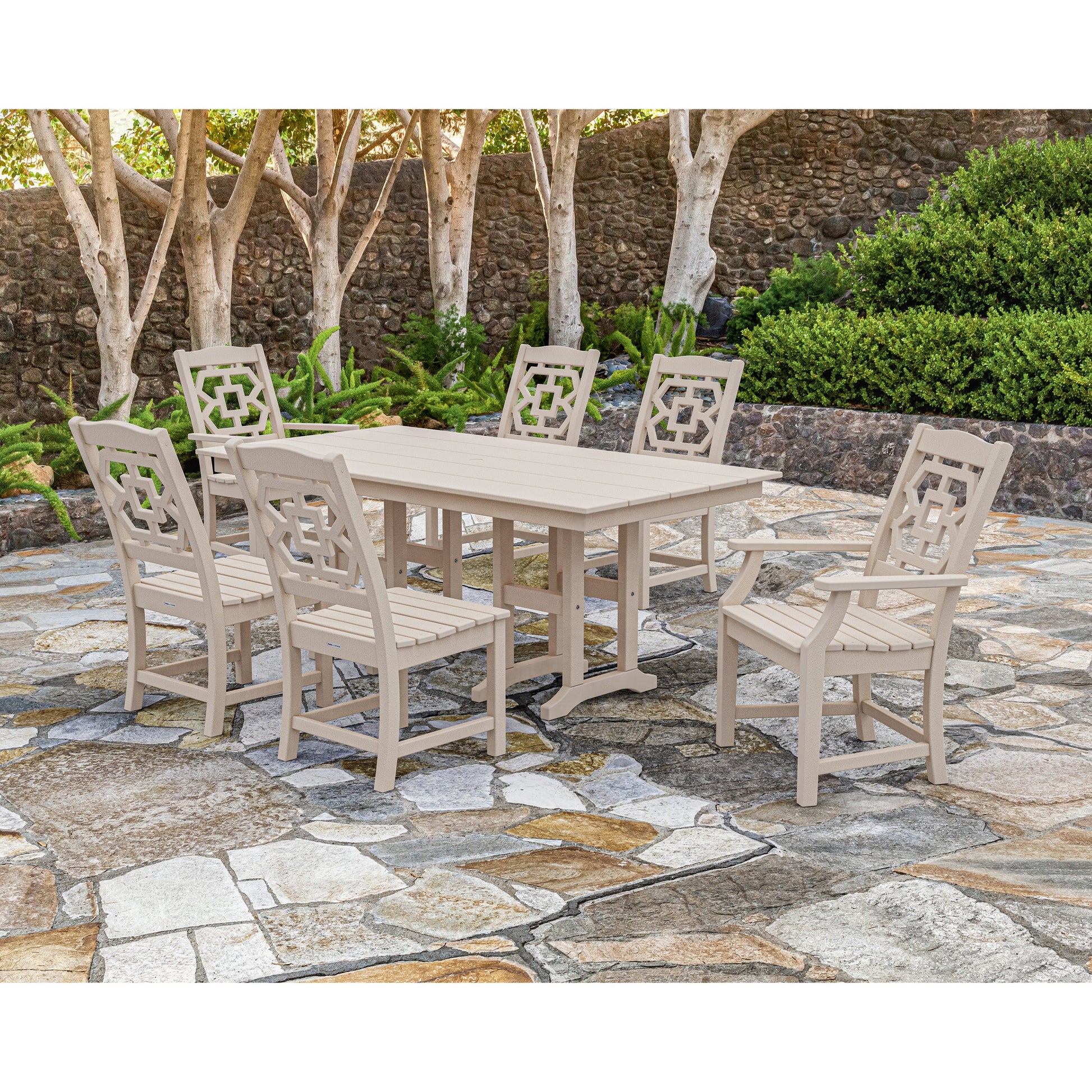 POLYWOOD Chinoiserie 7-Piece Farmhouse Dining Set