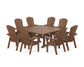 POLYWOOD Nautical Curveback Adirondack 9-Piece Square Dining Set with Trestle Legs — Teak