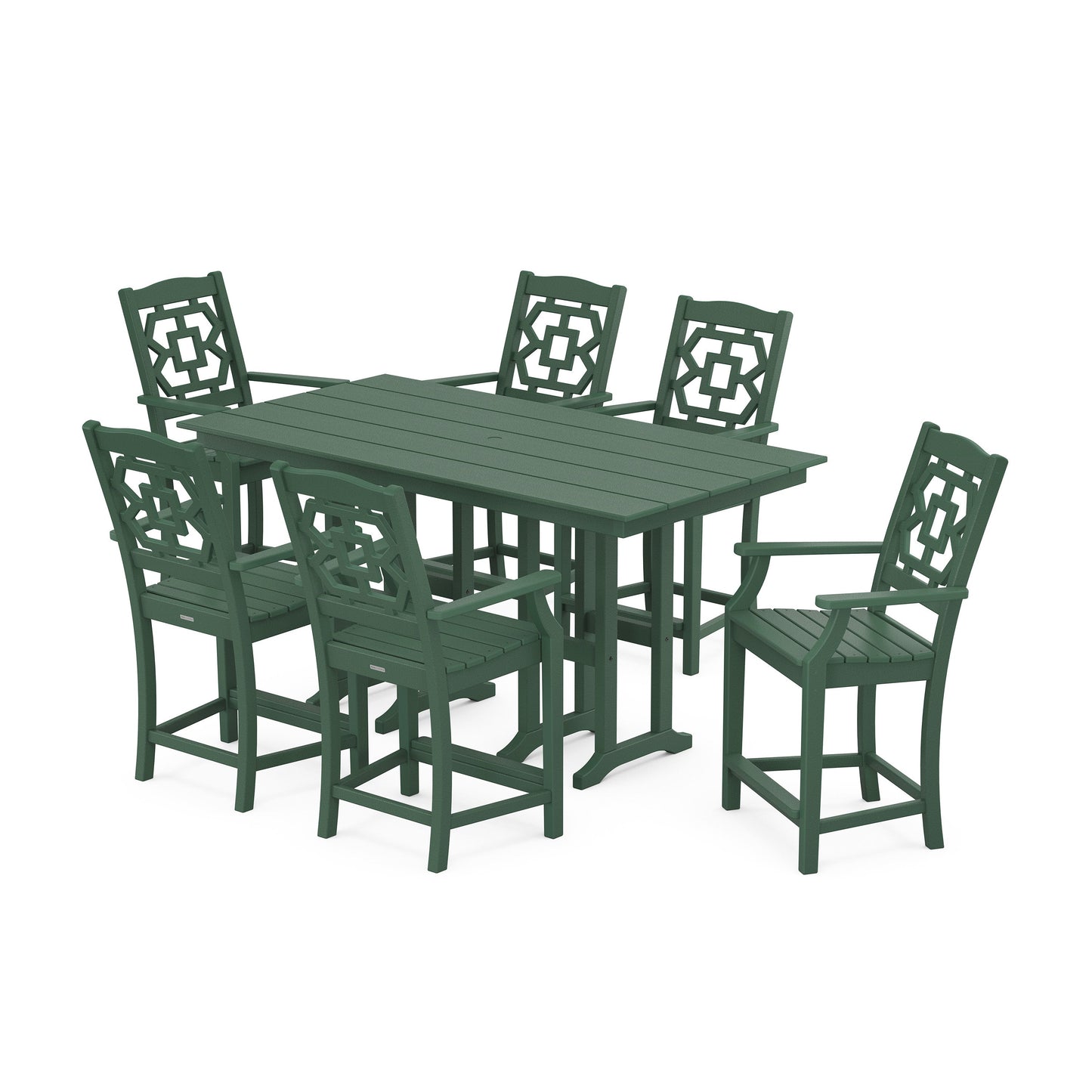 POLYWOOD Chinoiserie Arm Chair 7-Piece Farmhouse Counter Set — Green