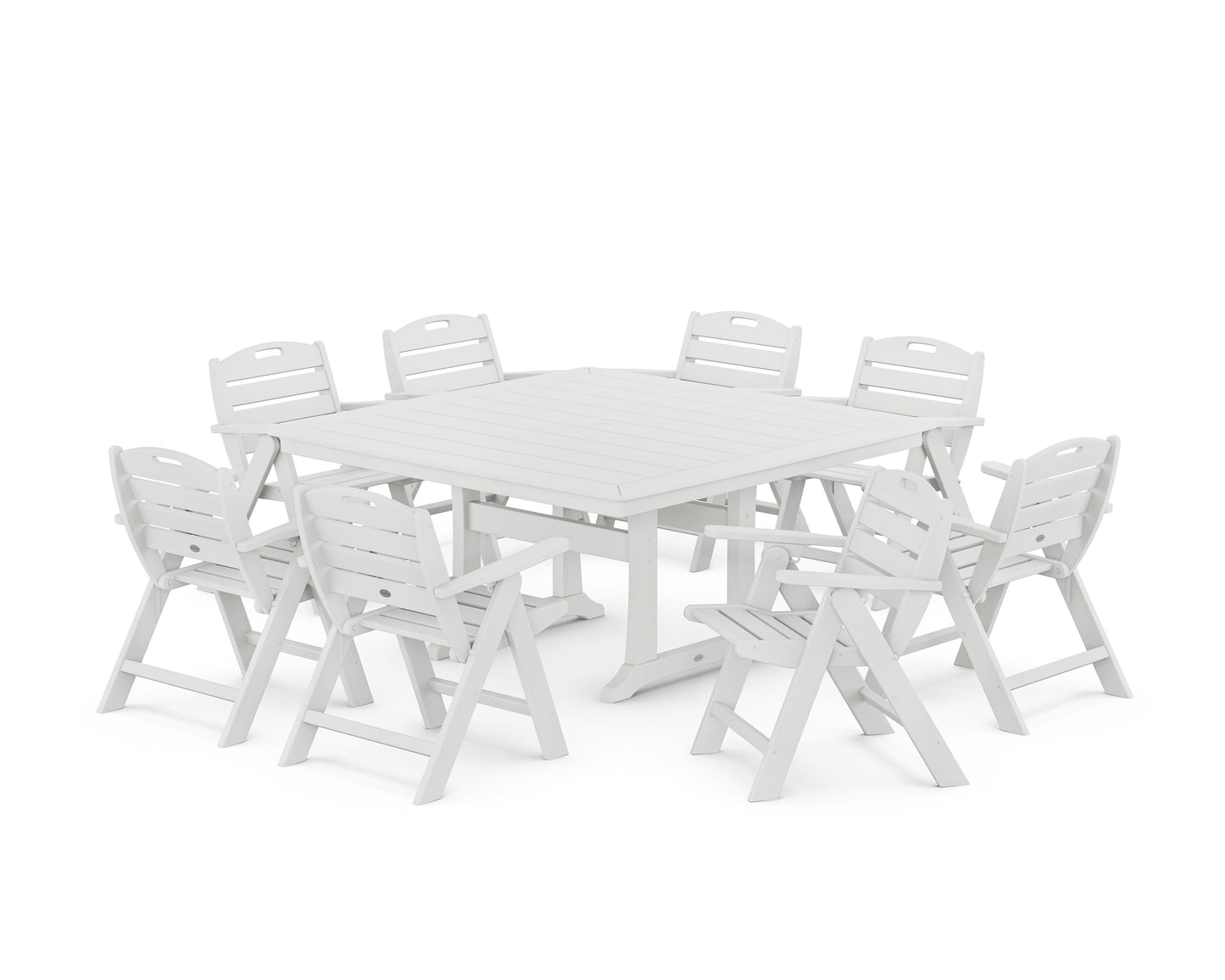 POLYWOOD Nautical Lowback 9-Piece Square Dining Set with Trestle Legs — White