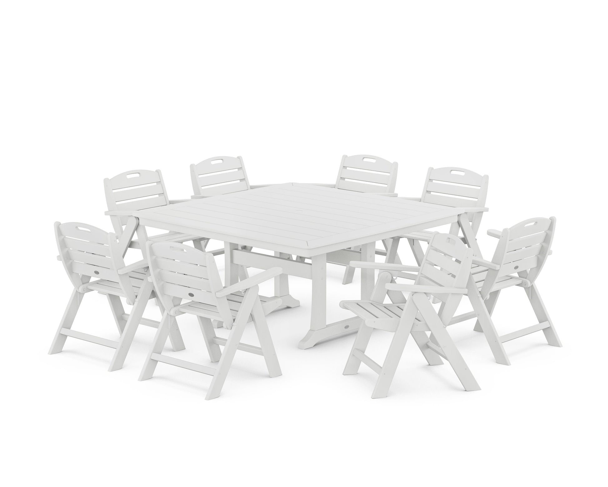 POLYWOOD Nautical Lowback 9-Piece Square Dining Set with Trestle Legs — White