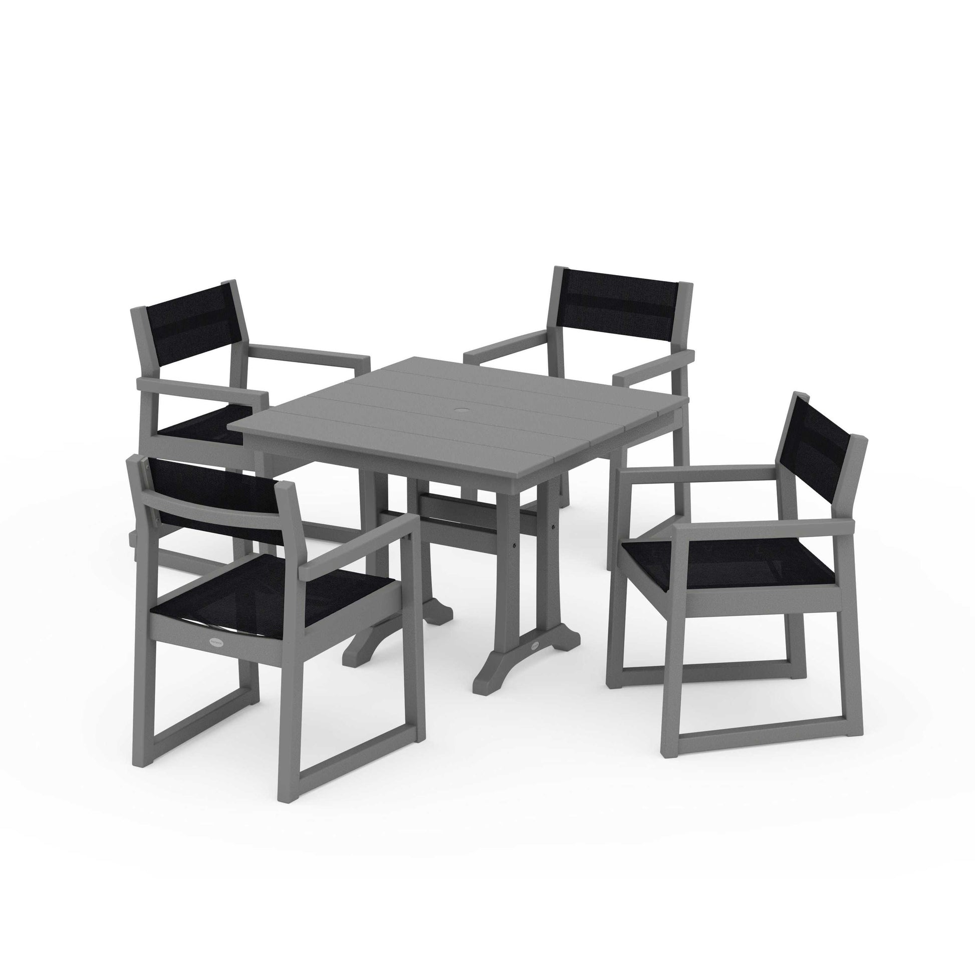 POLYWOOD EDGE Sling 5-Piece Farmhouse Dining Set with Trestle Legs — Slate Grey / Black Sling