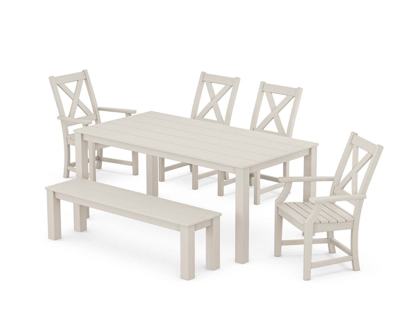 POLYWOOD Braxton 6-Piece Parsons Dining Set with Bench — Sand