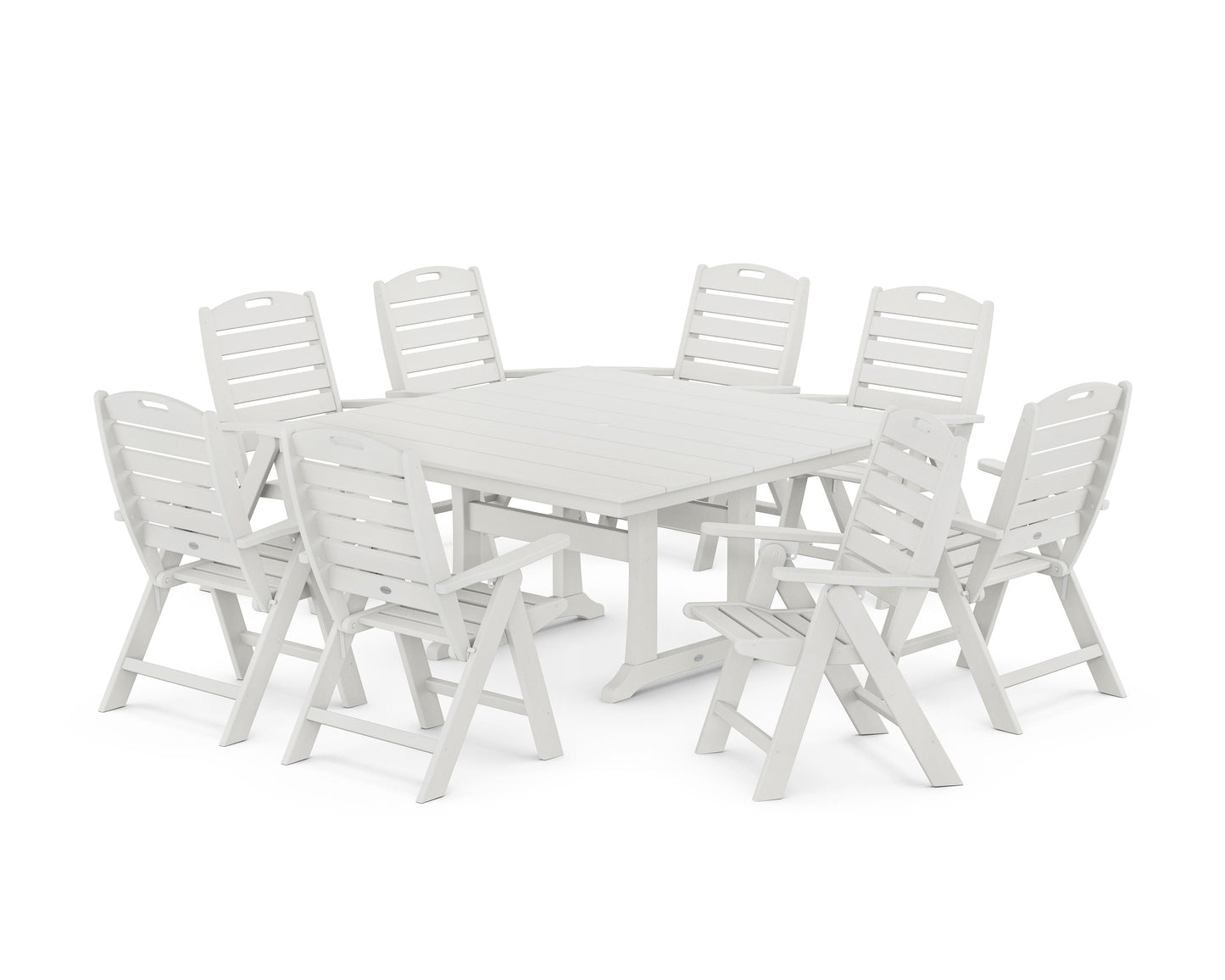 POLYWOOD Nautical Highback 9-Piece Square Farmhouse Dining Set with Trestle Legs — Vintage White