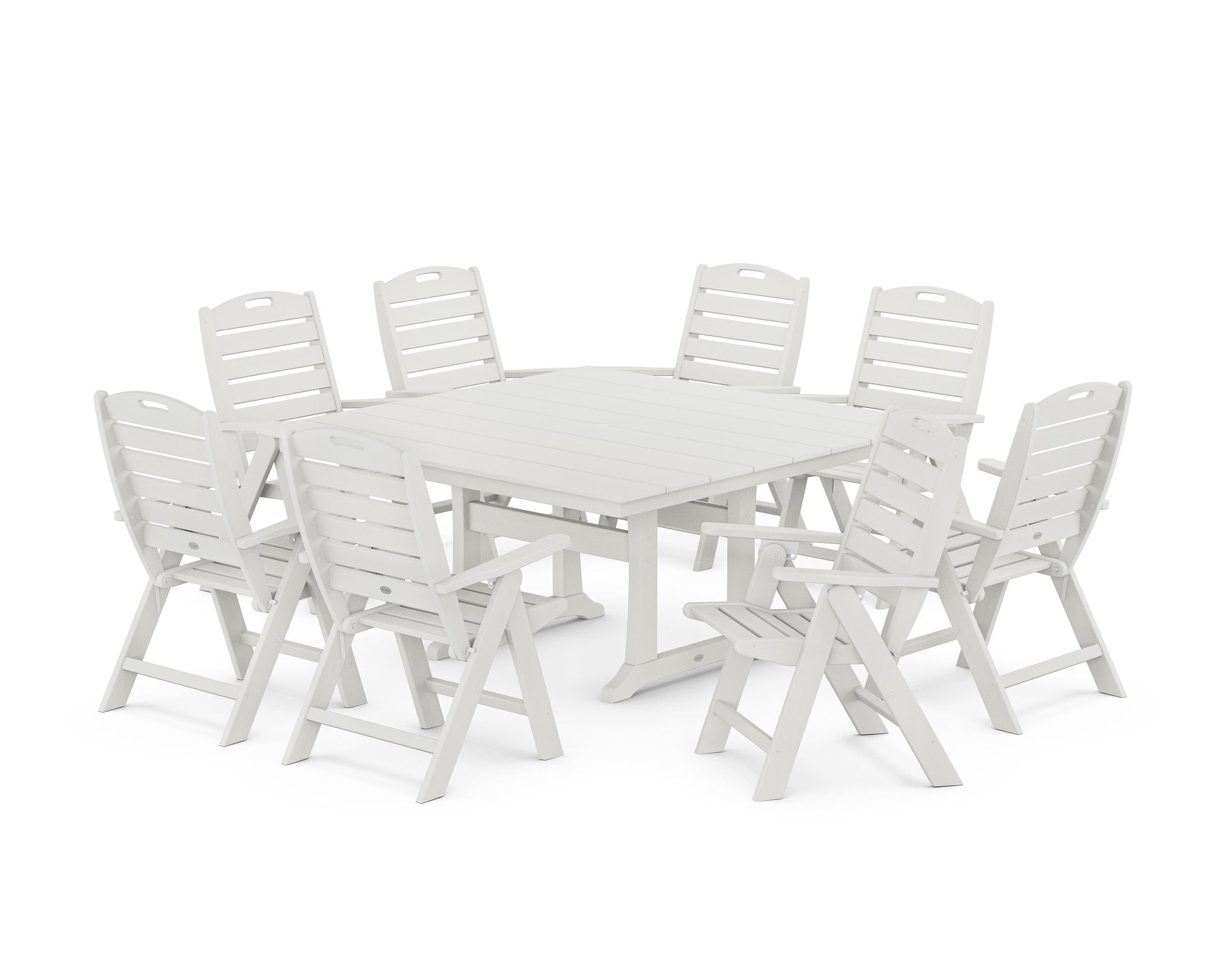 POLYWOOD Nautical Highback 9-Piece Square Farmhouse Dining Set with Trestle Legs — Vintage White