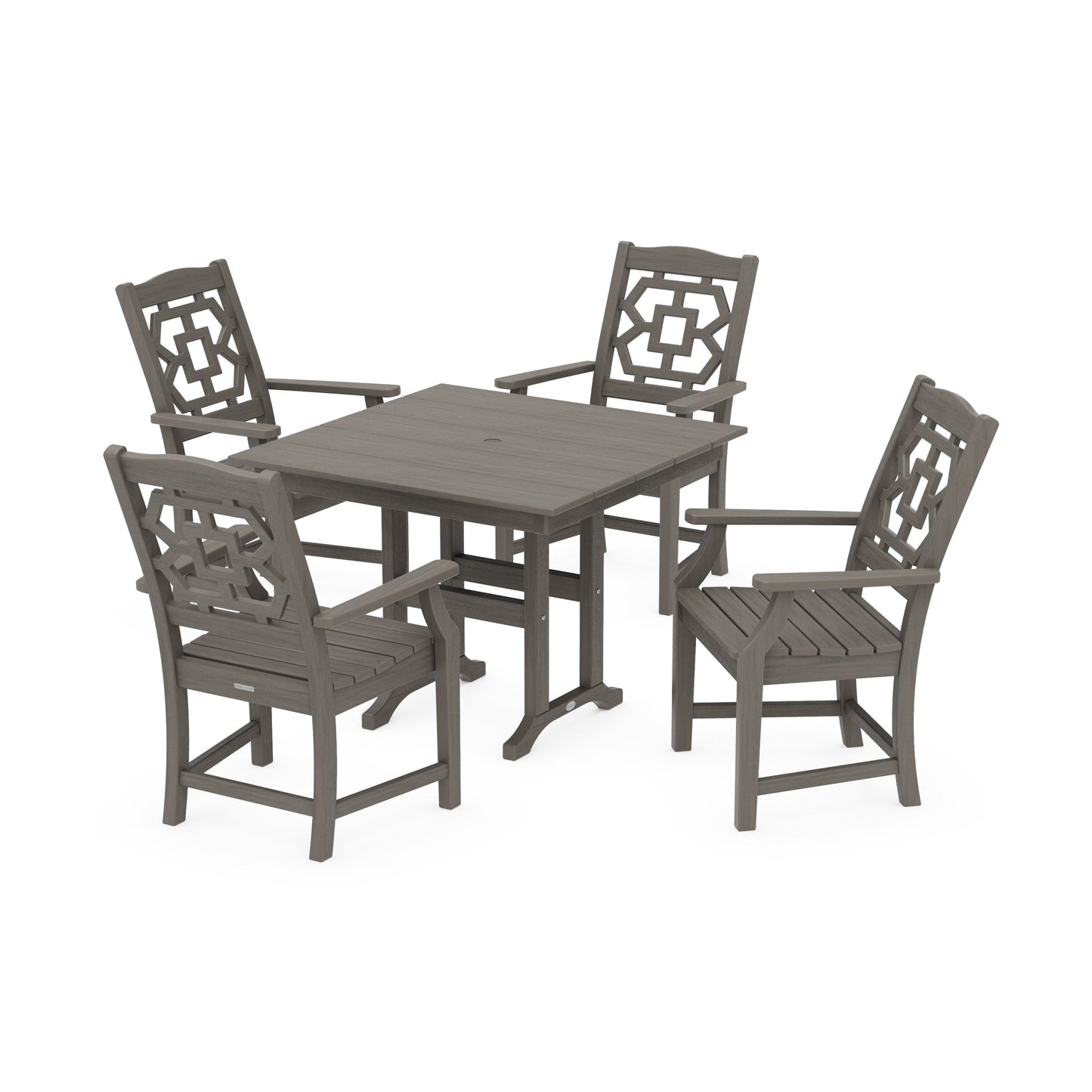 POLYWOOD Chinoiserie 5-Piece Farmhouse Dining Set — Driftwood