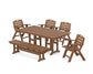 POLYWOOD Nautical Lowback 6-Piece Farmhouse Dining Set with Bench — Teak
