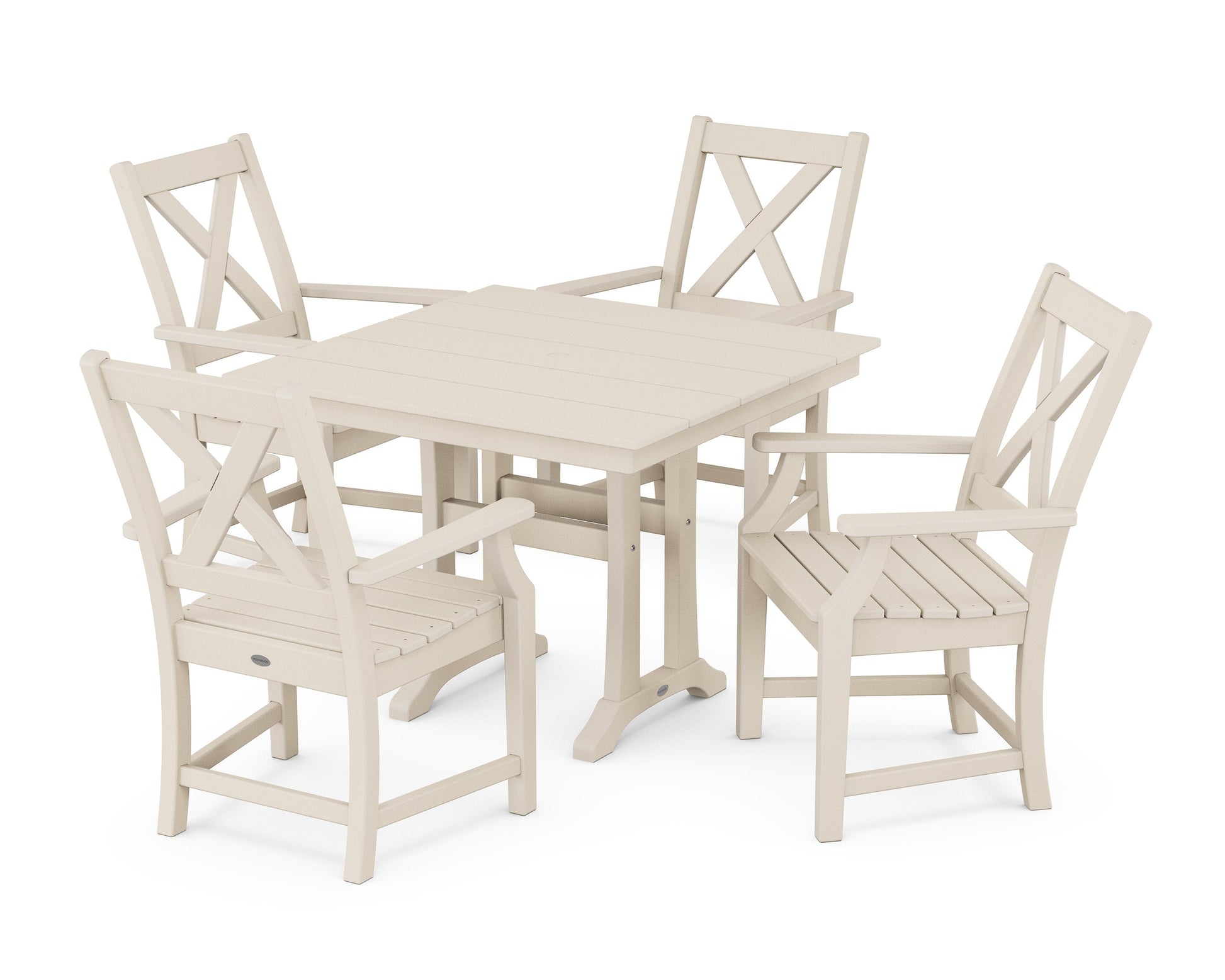 POLYWOOD Braxton 5-Piece Farmhouse Dining Set With Trestle Legs — Sand