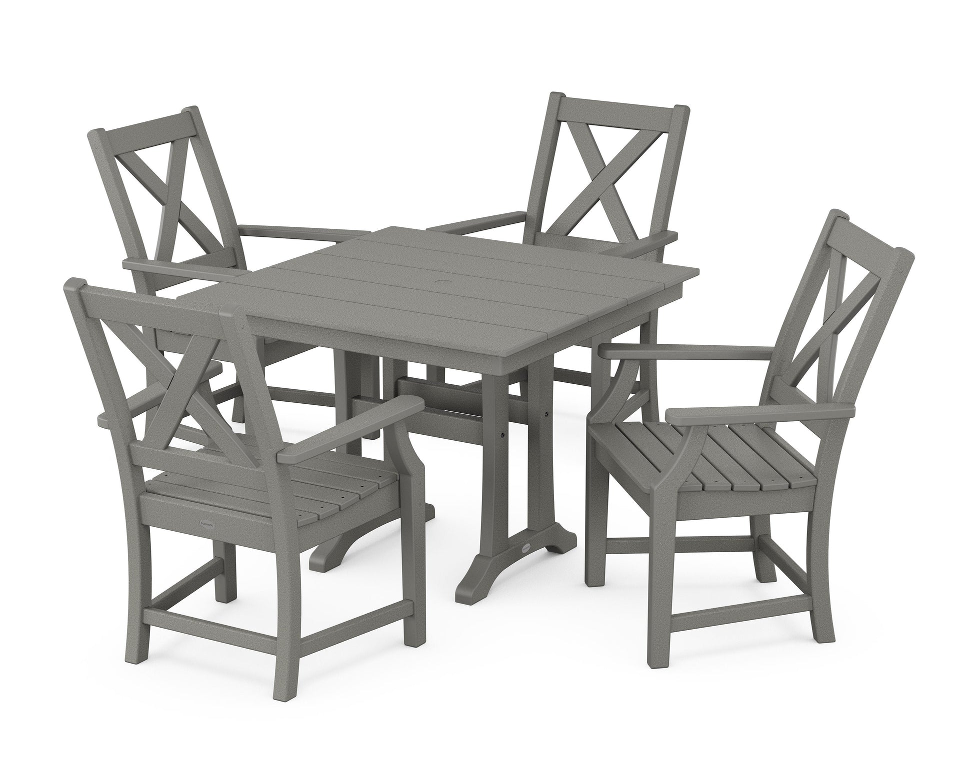POLYWOOD Braxton 5-Piece Farmhouse Dining Set With Trestle Legs — Slate Grey