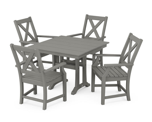 POLYWOOD Braxton 5-Piece Farmhouse Dining Set With Trestle Legs — Slate Grey