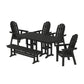 POLYWOOD Vineyard Curveback Adirondack Chair 6-Piece Dining Set with Bench — Black
