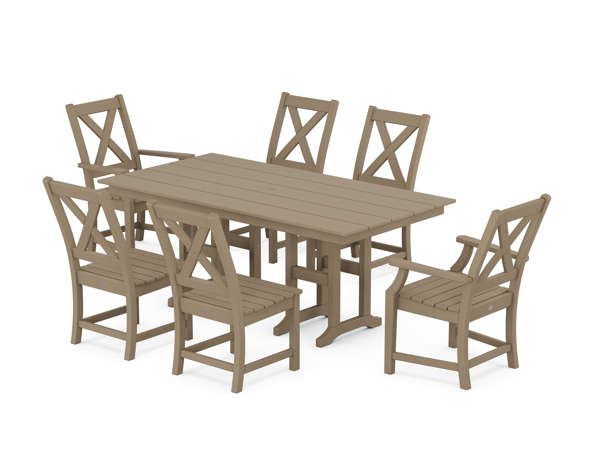POLYWOOD Braxton 7-Piece Farmhouse Dining Set — Vintage Sahara