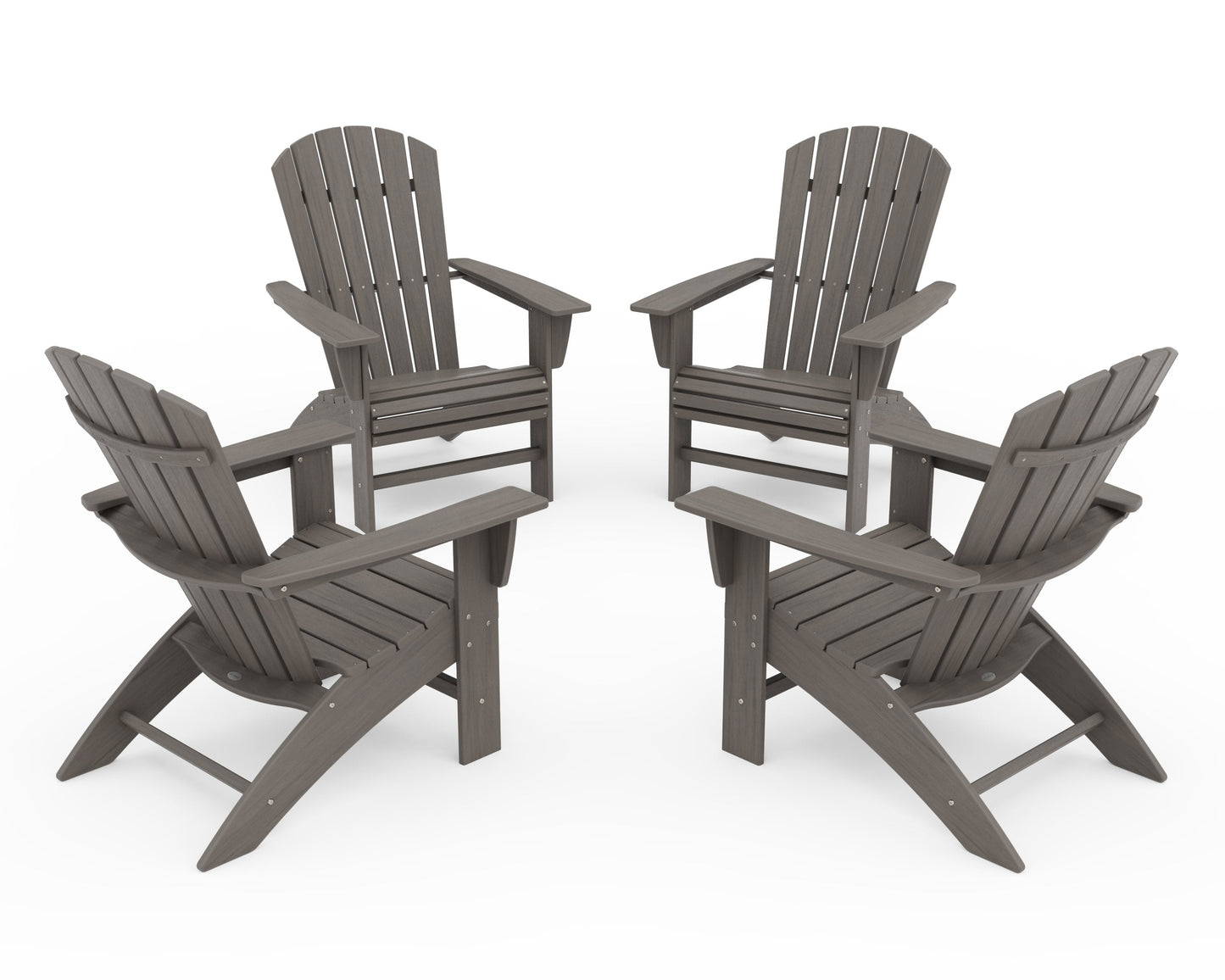 POLYWOOD 4-Piece Nautical Curveback Adirondack Chair Conversation Set — Driftwood