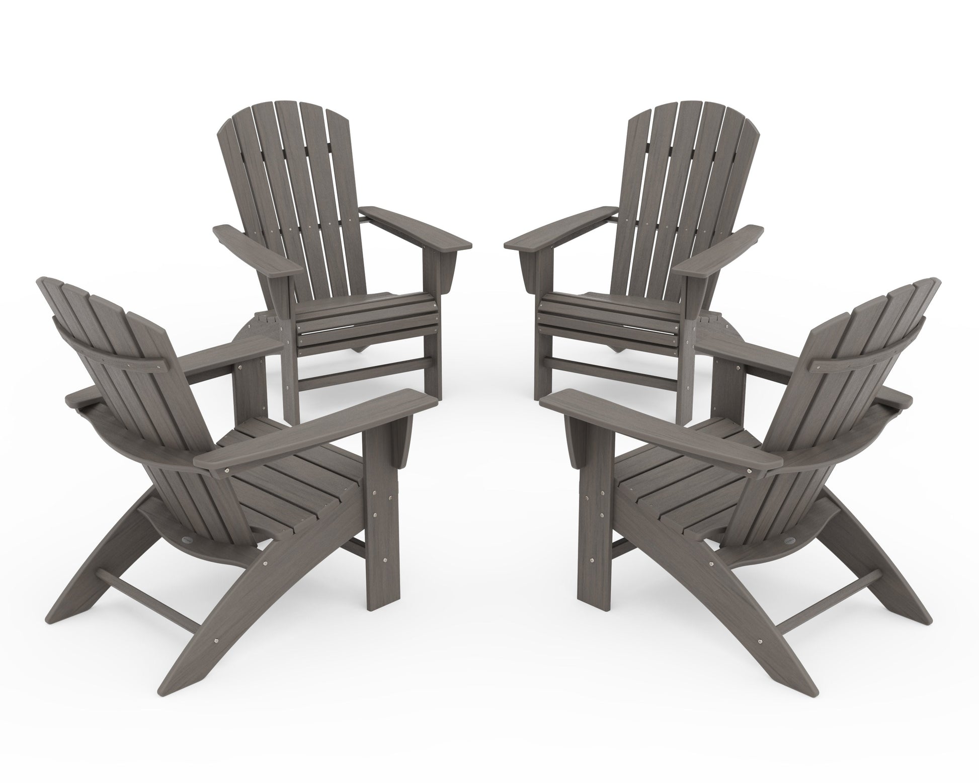 POLYWOOD 4-Piece Nautical Curveback Adirondack Chair Conversation Set — Driftwood