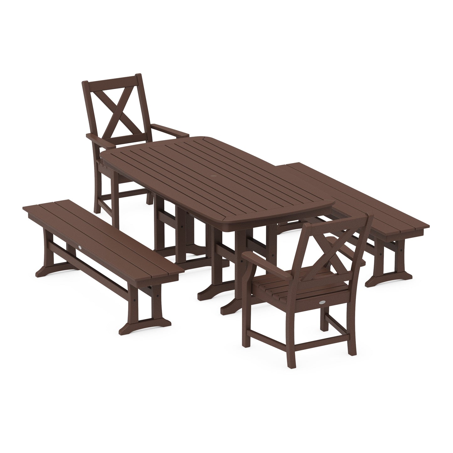 POLYWOOD Braxton 5-Piece Dining Set with Benches — Mahogany