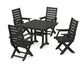 POLYWOOD Captain Folding Chair 5-Piece Farmhouse Dining Set With Trestle Legs — Black