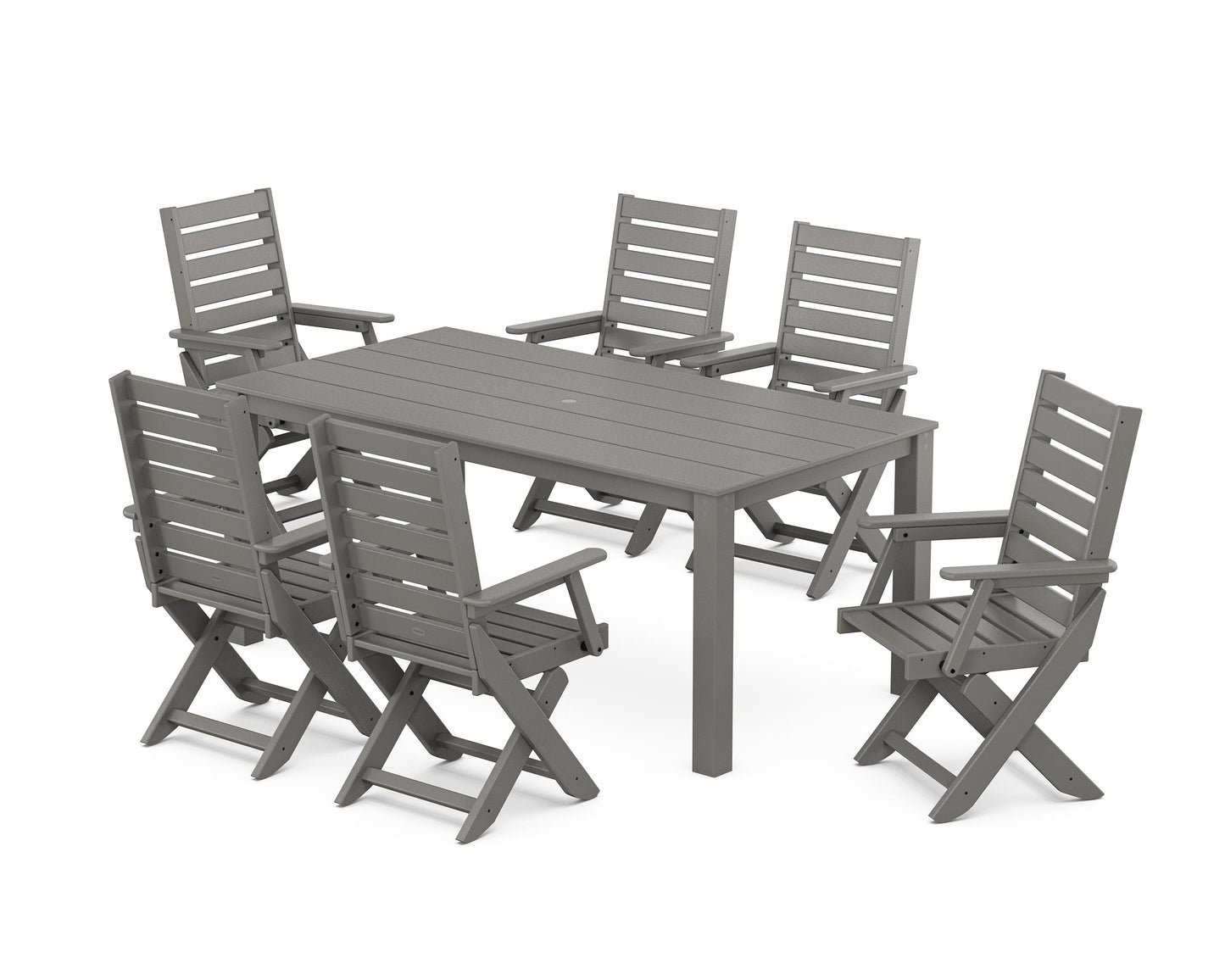 POLYWOOD Captain Folding Chair 7-Piece Parsons Dining Set — Slate Grey
