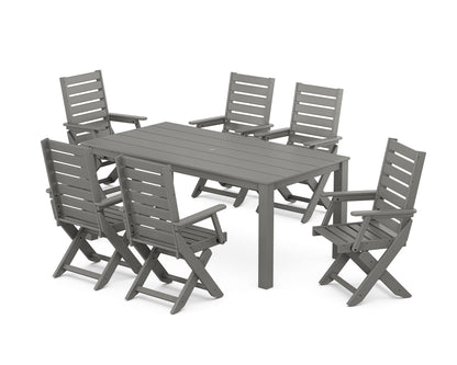 POLYWOOD Captain Folding Chair 7-Piece Parsons Dining Set — Slate Grey