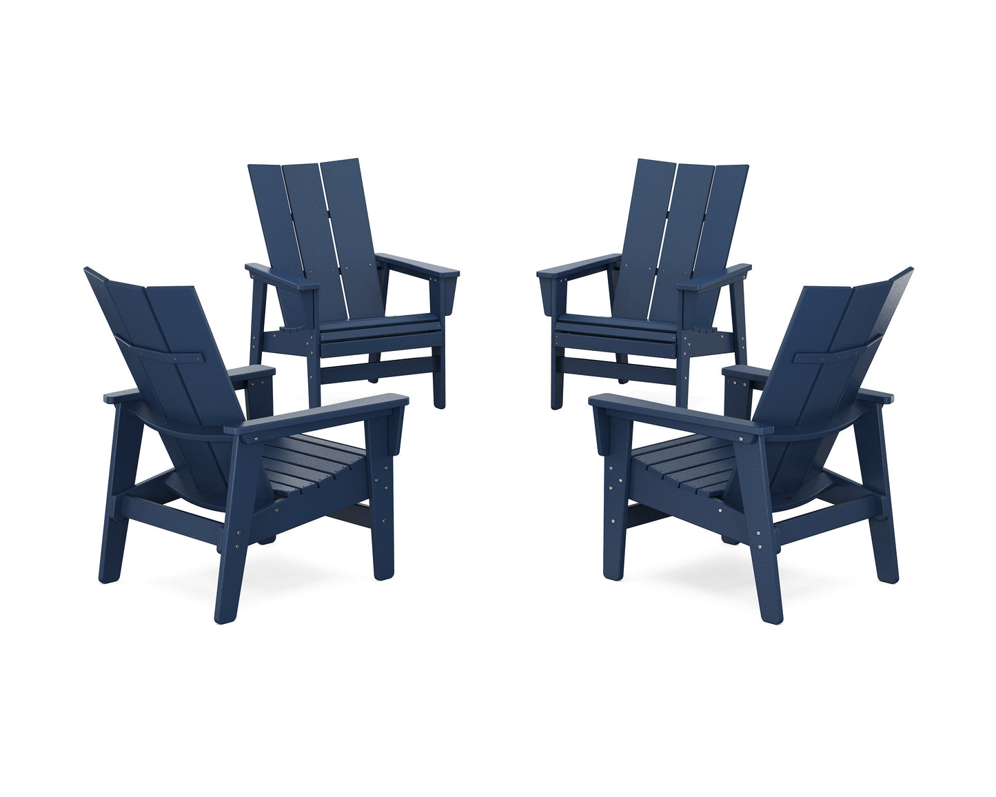 POLYWOOD 4-Piece Modern Grand Upright Adirondack Chair Conversation Set — Navy