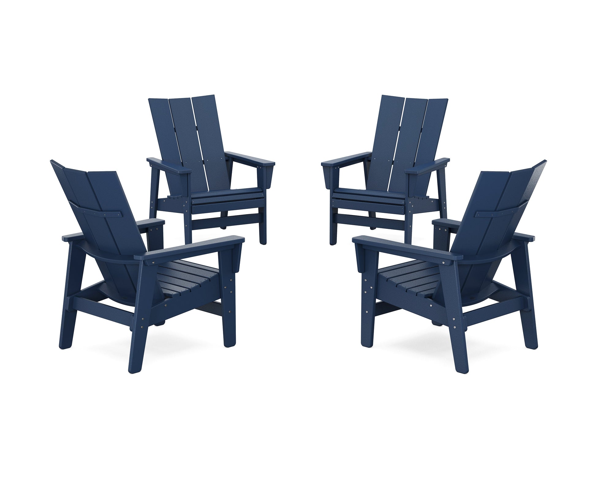 POLYWOOD 4-Piece Modern Grand Upright Adirondack Chair Conversation Set — Navy