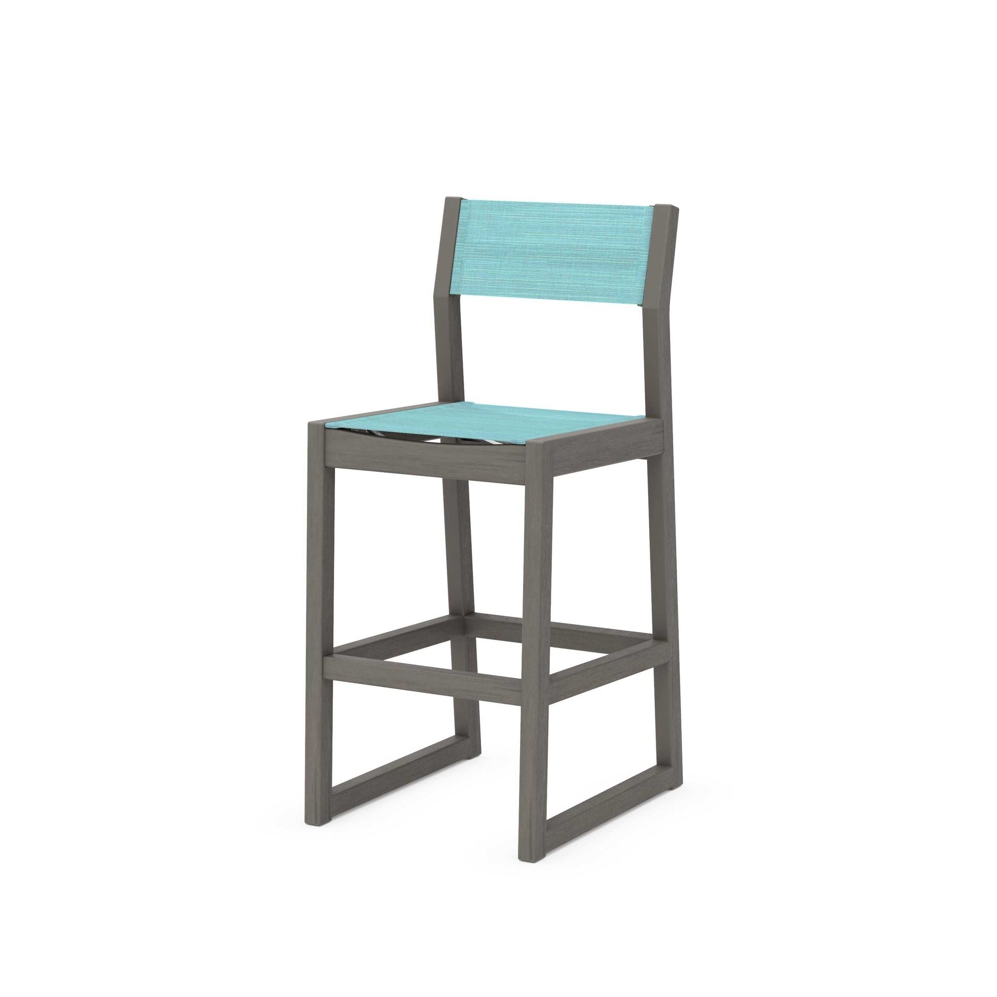 POLYWOOD EDGE Sling Bar Side Chair — Driftwood / Dupioni Aquamarine Sling