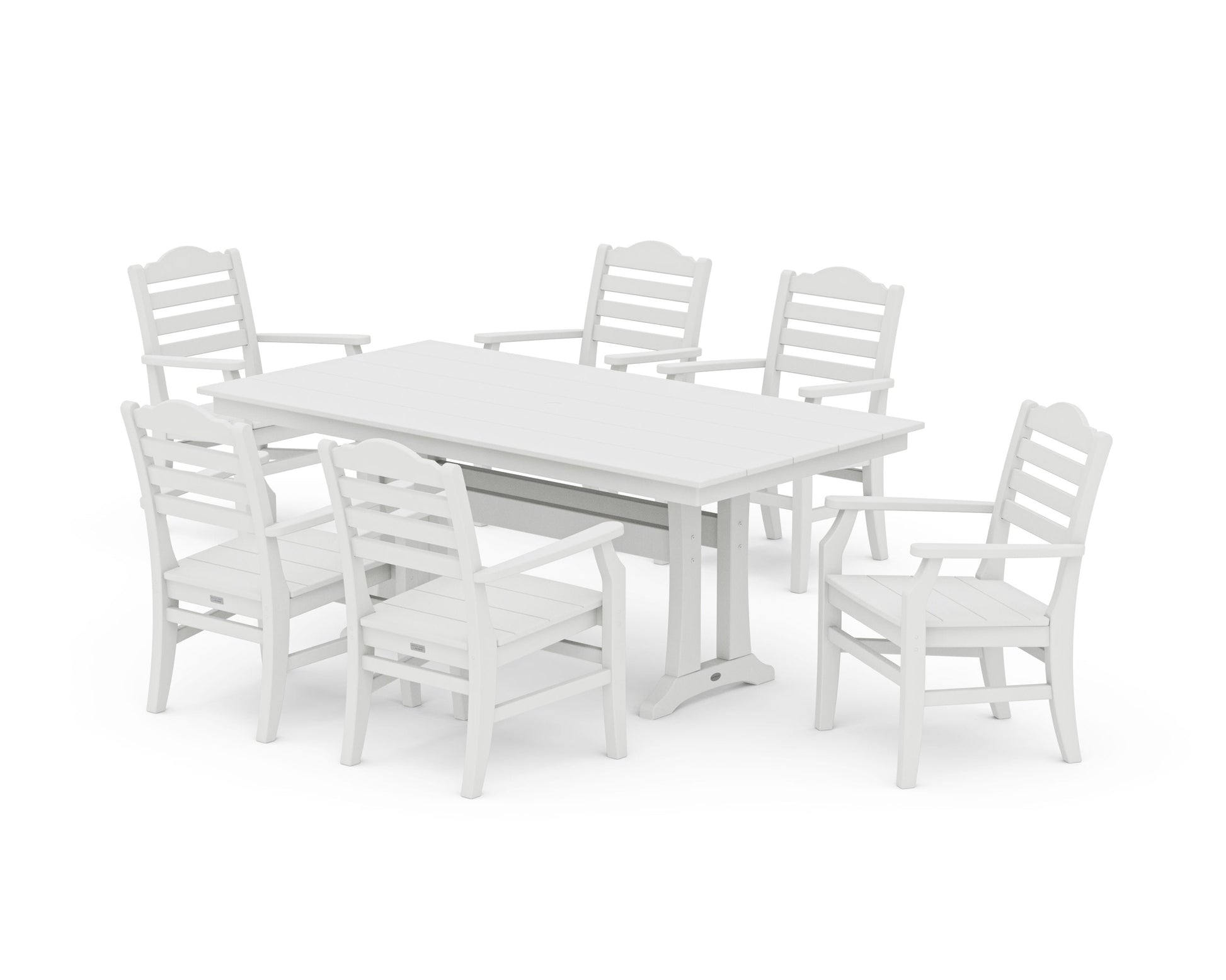 POLYWOOD Savannah Arm Chair 7-Piece Farmhouse Dining Set with Trestle Legs — Vintage White