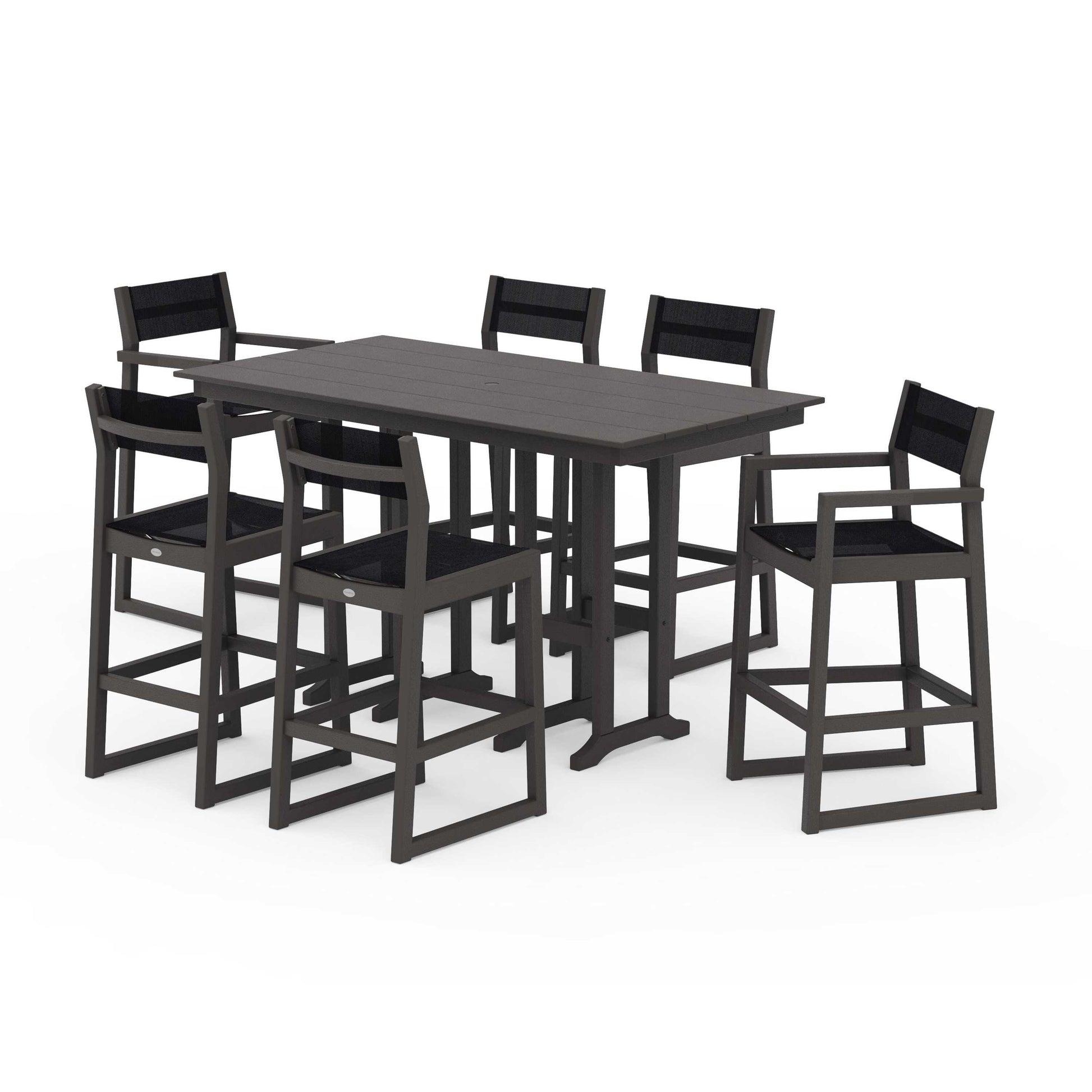 POLYWOOD EDGE Sling 7-Piece Farmhouse Bar Set — Vintage Coffee / Black Sling