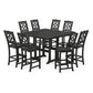 POLYWOOD Chinoiserie 9-Piece Square Farmhouse Side Chair Bar Set with Trestle Legs — Black