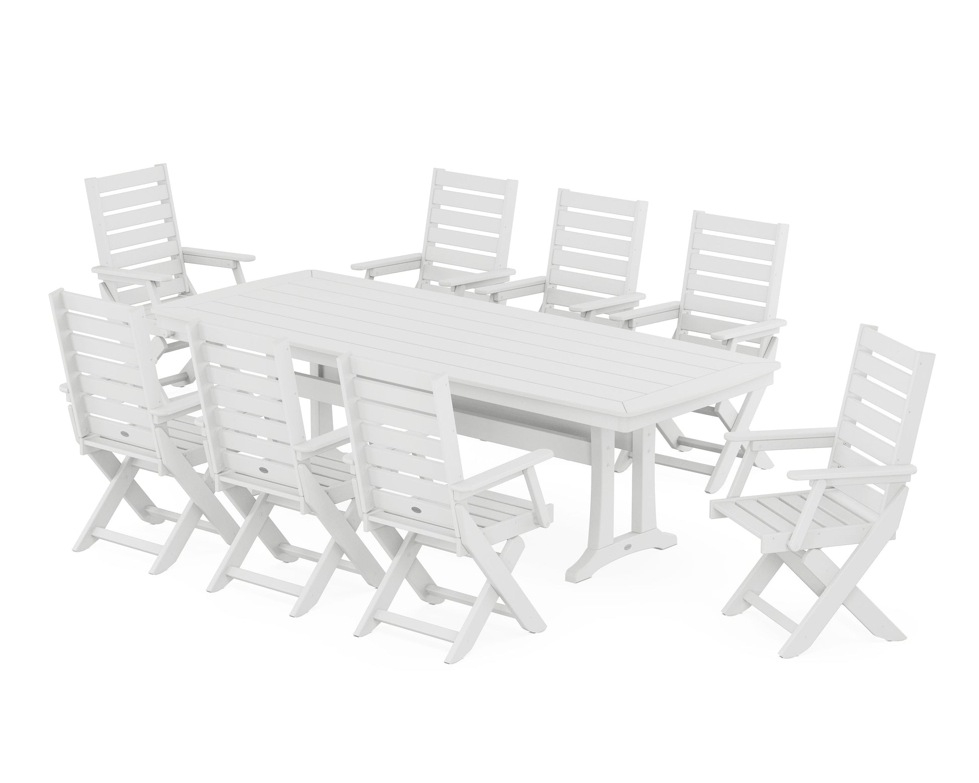 POLYWOOD Captain 9-Piece Dining Set with Trestle Legs — White