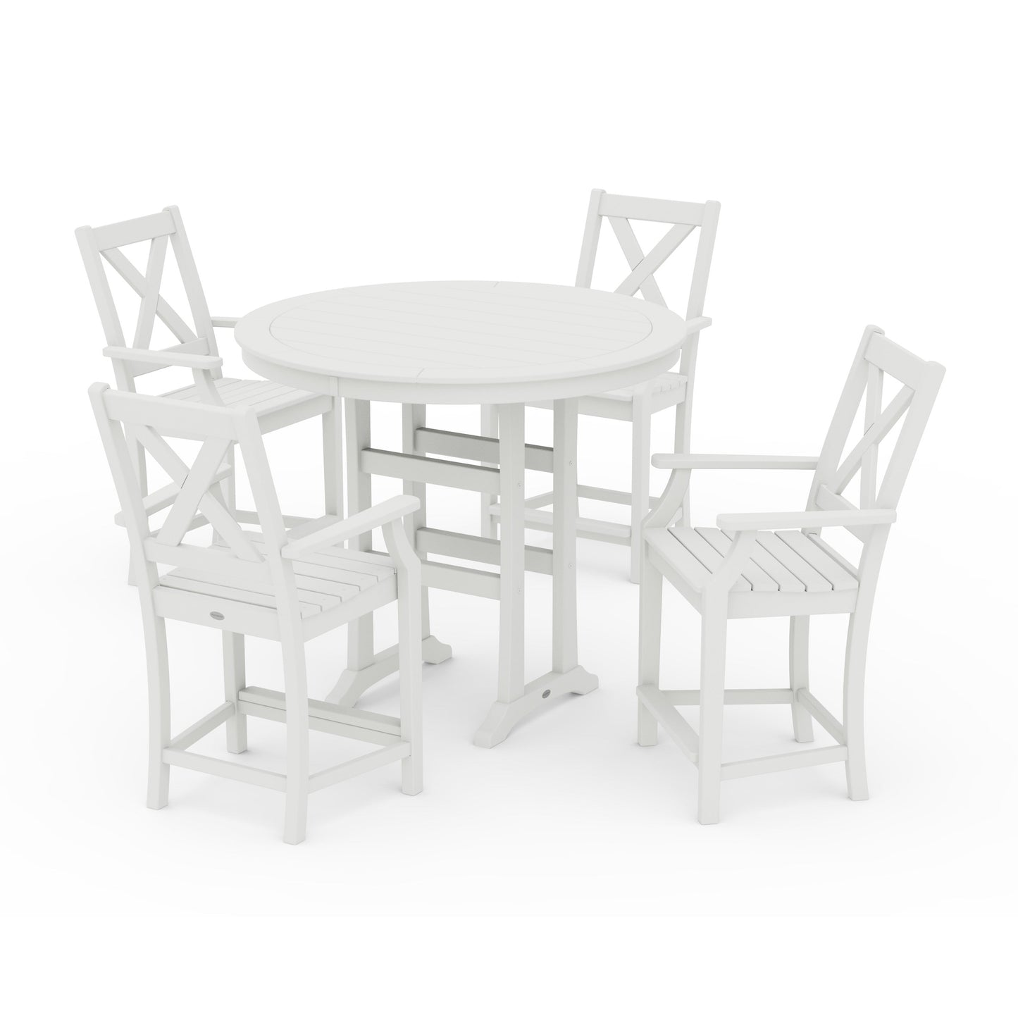 POLYWOOD Braxton 5-Piece Nautical Trestle Arm Chair Counter Set — Vintage White