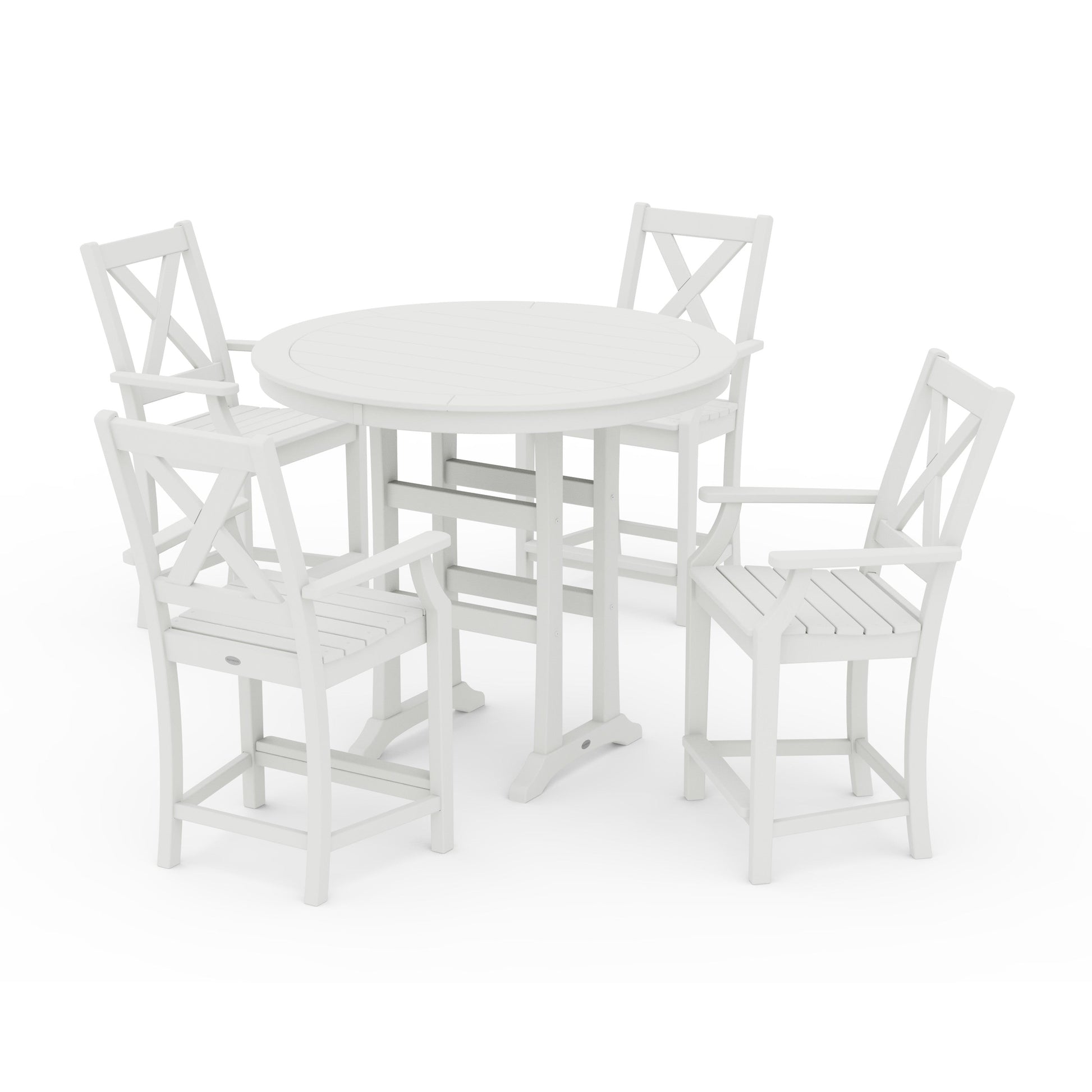 POLYWOOD Braxton 5-Piece Nautical Trestle Arm Chair Counter Set — Vintage White