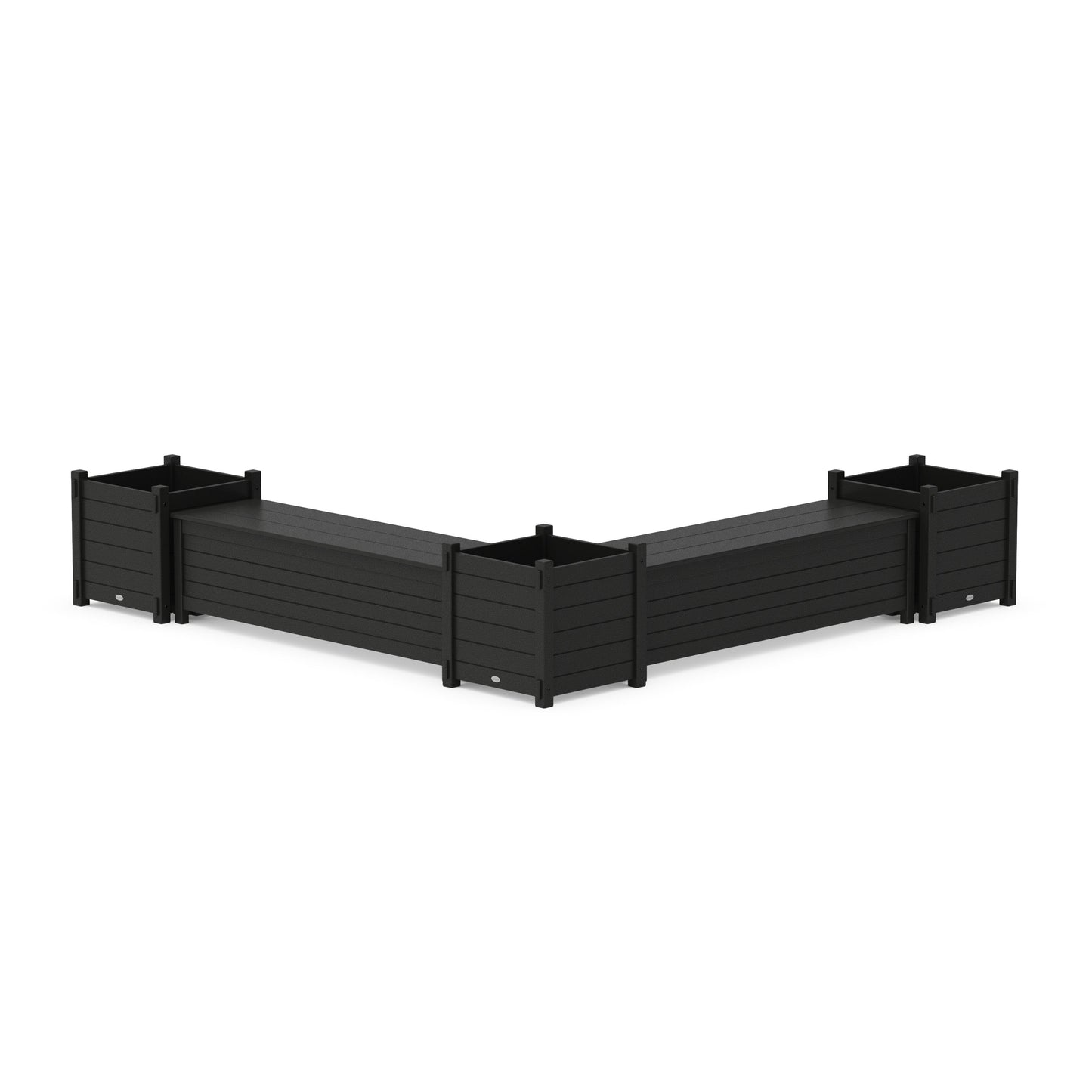 POLYWOOD 60" Nautical L- Shaped Planter Storage Bench Corner Set- Large — Black