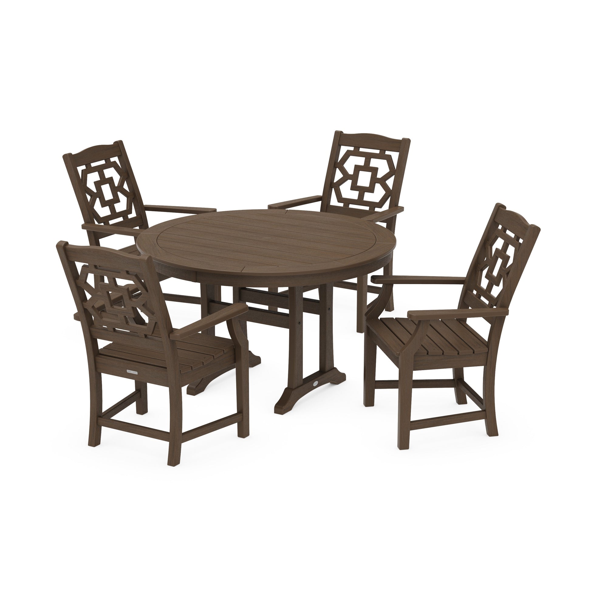 POLYWOOD Chinoiserie 5-Piece Round Dining Set with Trestle Legs — Kona