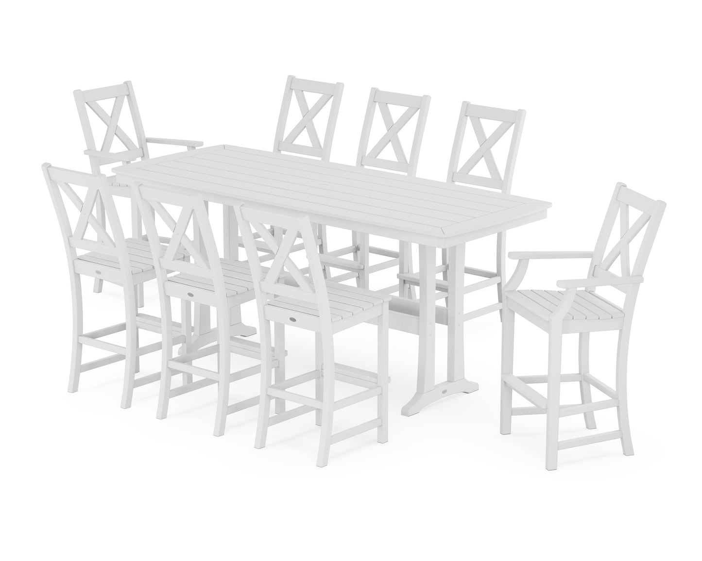 POLYWOOD Braxton 9-Piece Bar Set with Trestle Legs — White