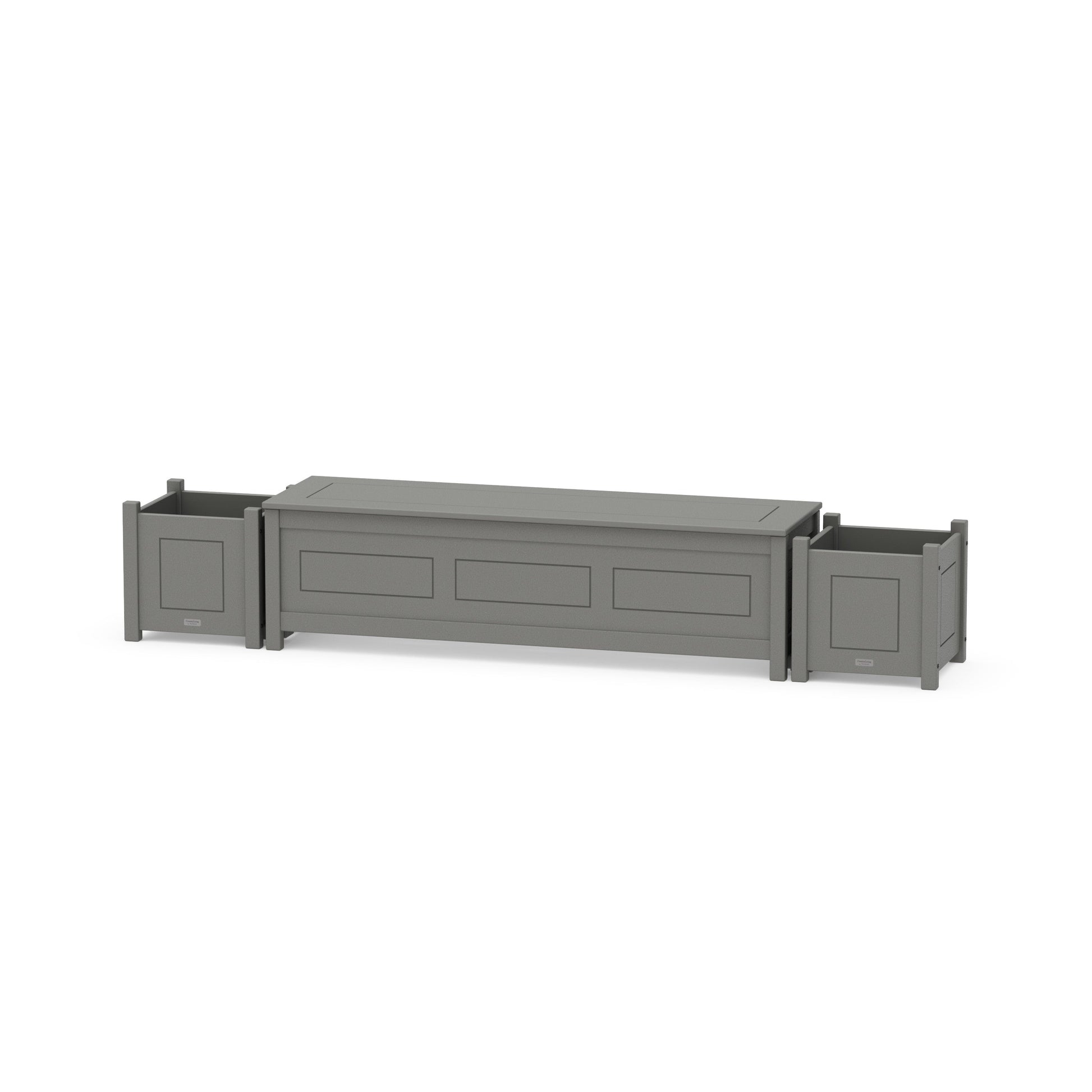 POLYWOOD 60" Country Living Straight Planter Storage Bench Set — Slate Grey