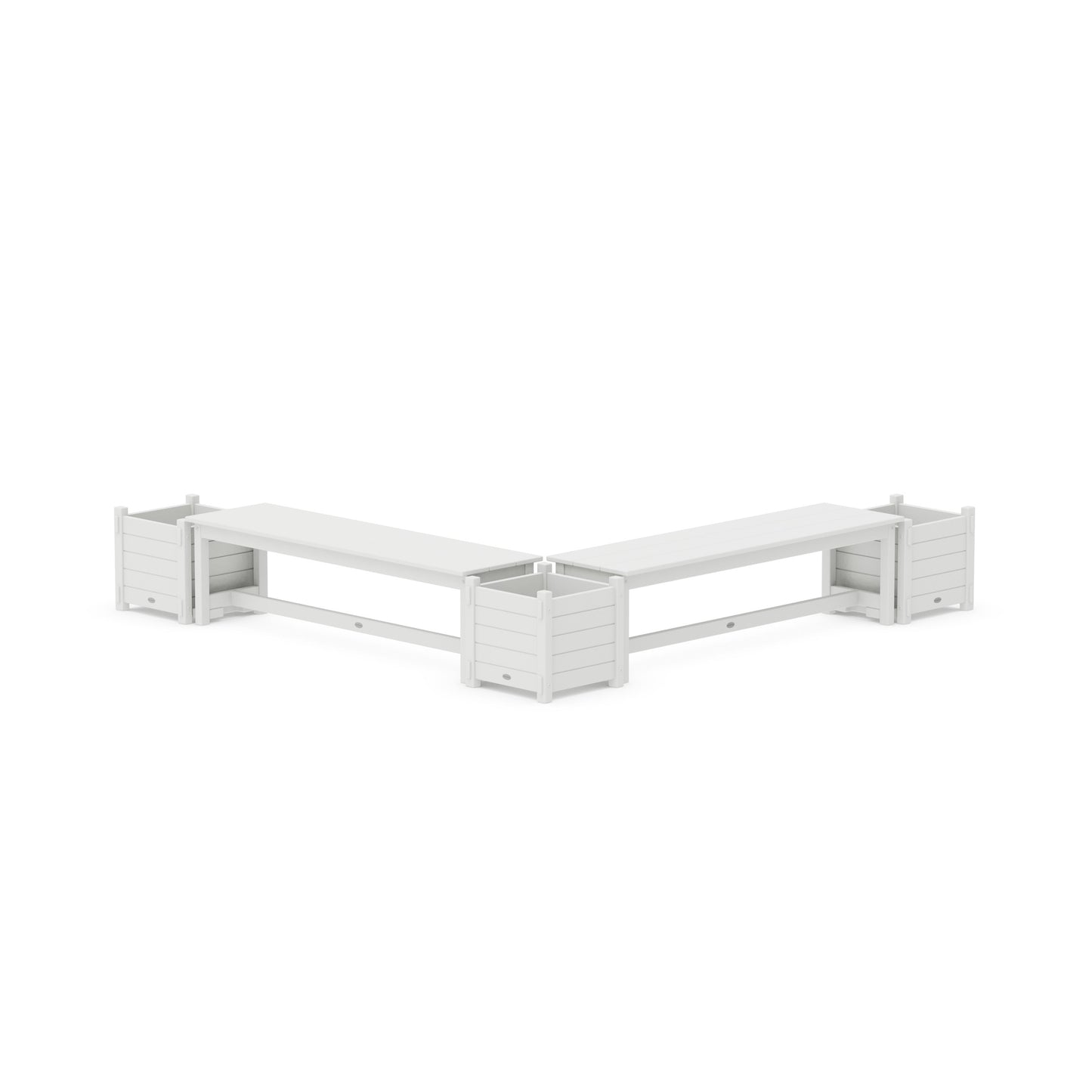 POLYWOOD 60" Nautical L- Shaped Planter Bench Corner Set — White