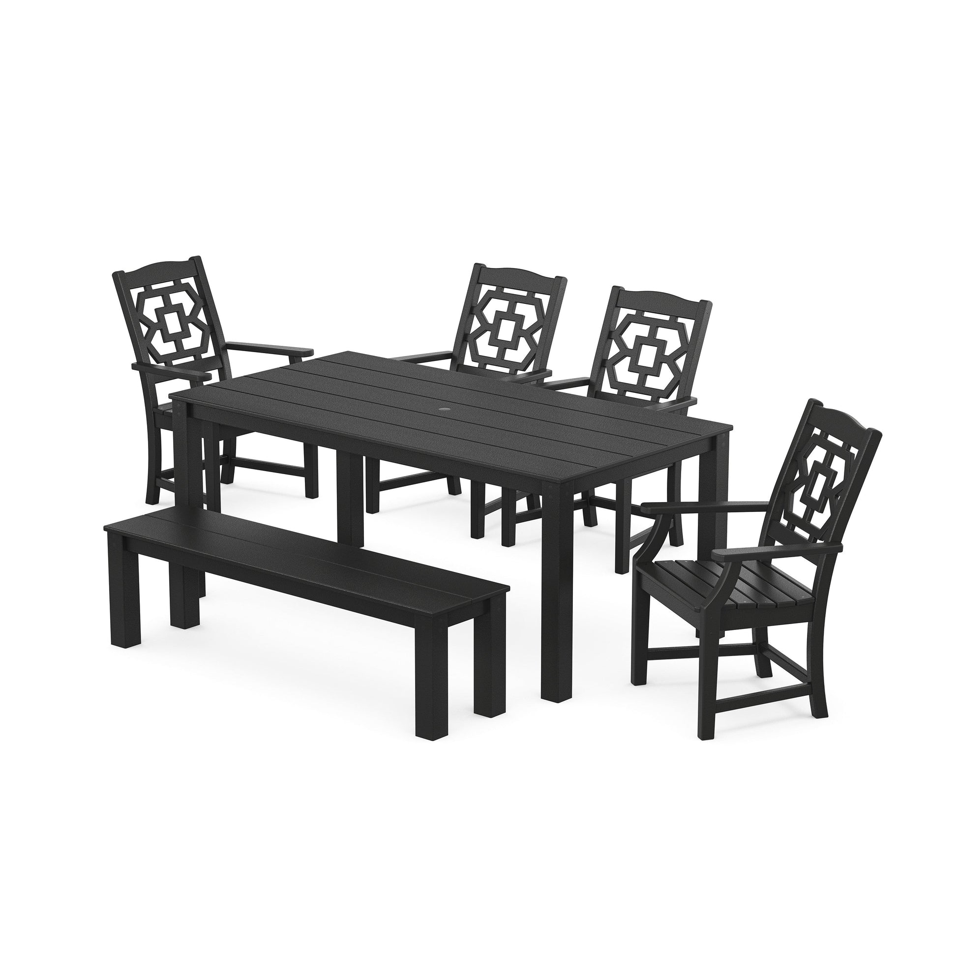 POLYWOOD Chinoiserie 6-Piece Parsons Dining Set with Bench — Black