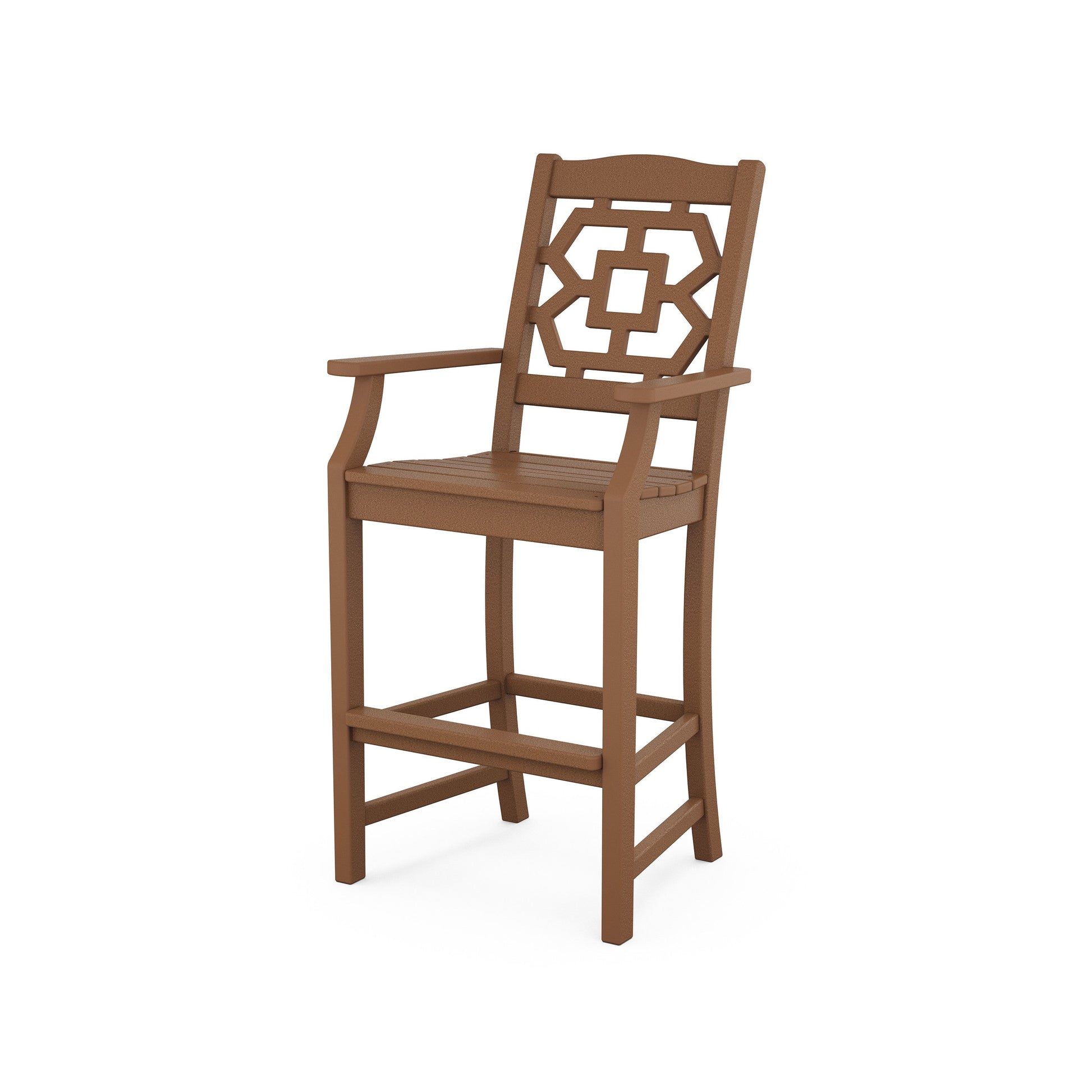 POLYWOOD Chinoiserie Bar Arm Chair — Teak