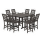 POLYWOOD Chinoiserie 9-Piece Square Farmhouse Side Chair Bar Set with Trestle Legs — Vintage Coffee
