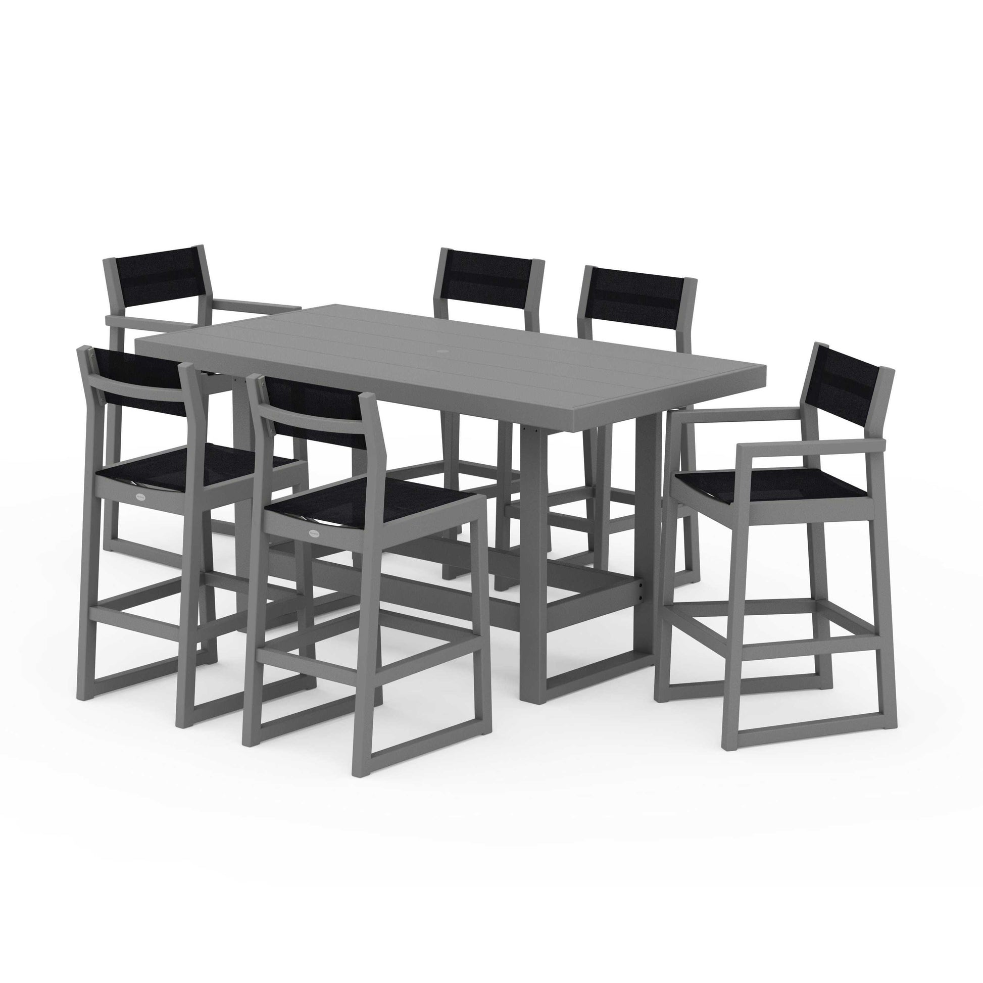 POLYWOOD EDGE Sling 7-Piece Bar Table Set — Slate Grey / Black Sling