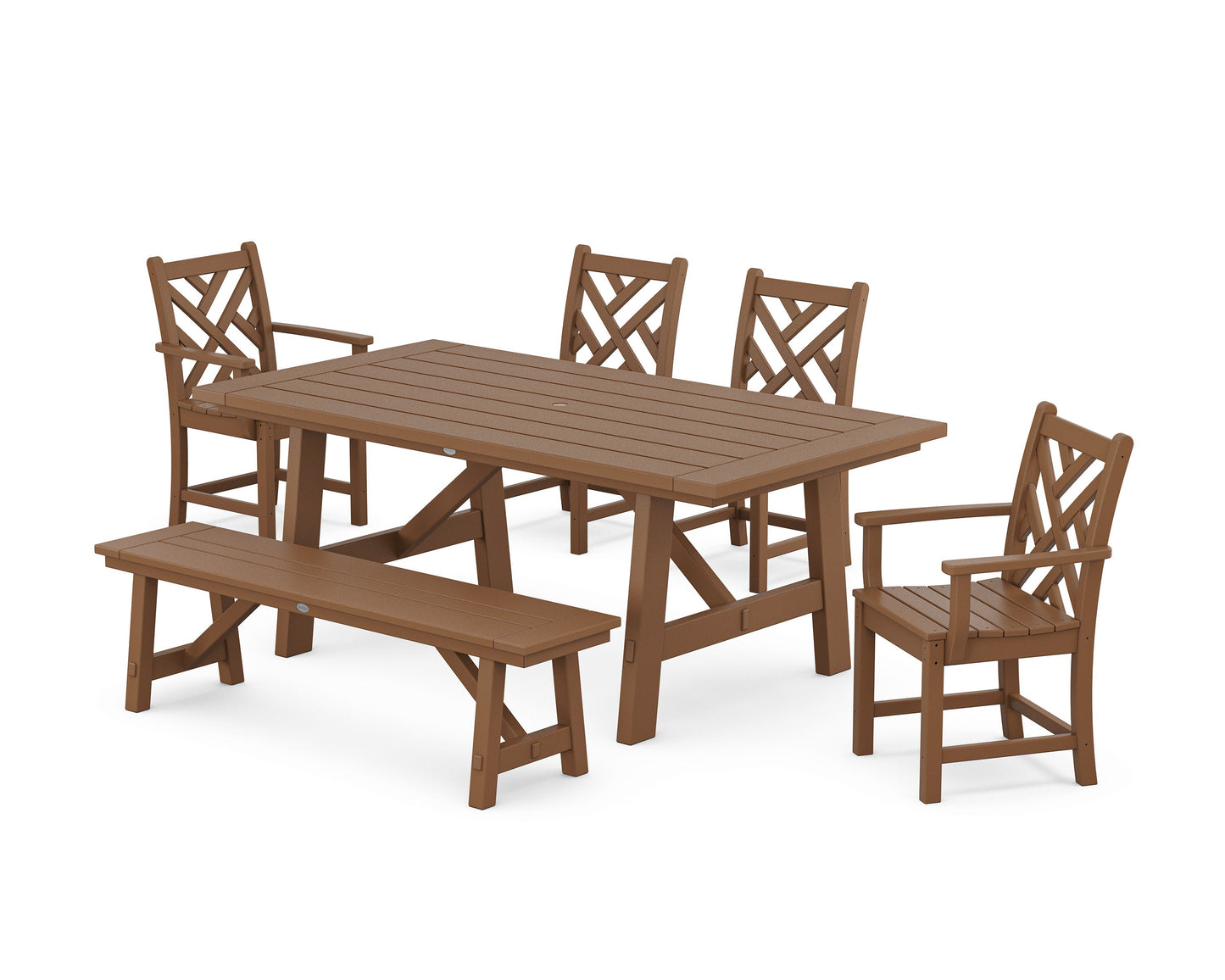 POLYWOOD Chippendale 6-Piece Rustic Farmhouse Dining Set With Bench — Teak