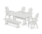 POLYWOOD Vineyard Curveback Adirondack Chair 6-Piece Farmhouse Dining Set with Trestle Legs and Bench — White