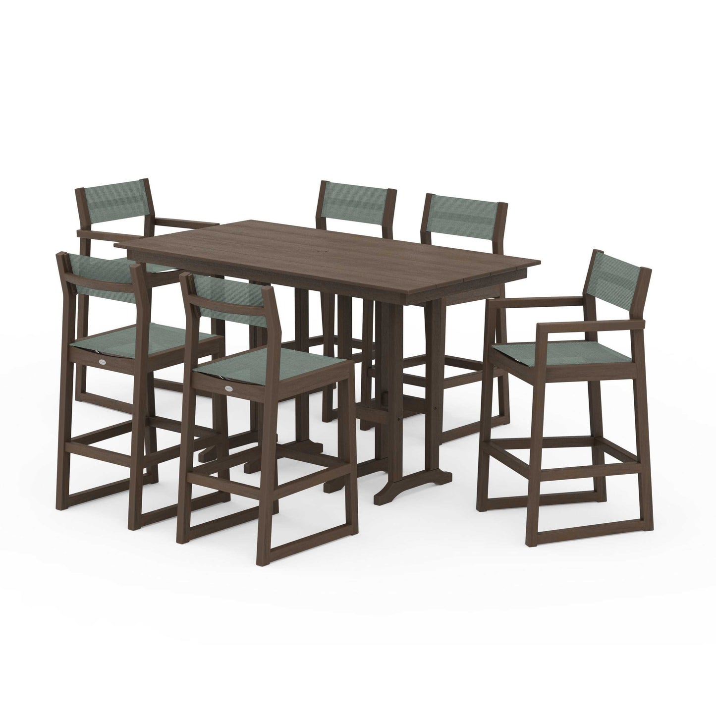 POLYWOOD EDGE Sling 7-Piece Farmhouse Bar Set — Kona / Dupioni Sea Mist Sling