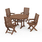 POLYWOOD Captain Folding Chair 5-Piece Round Dining Set with Trestle Legs — Teak