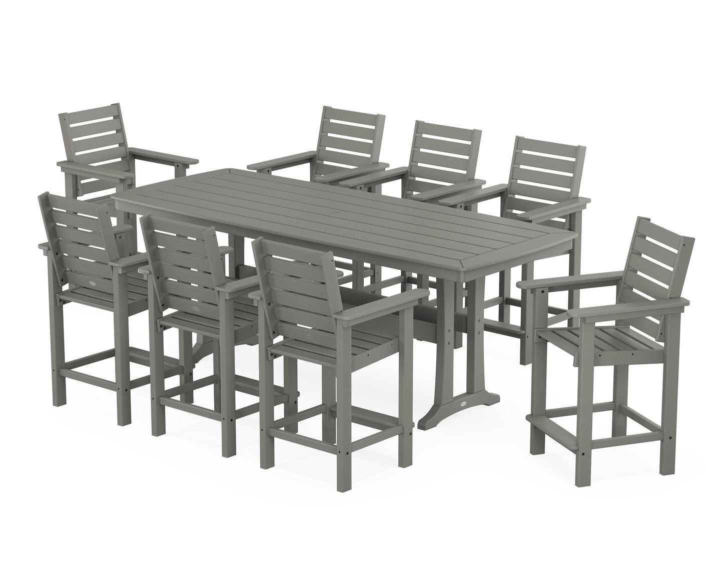 POLYWOOD Captain 9-Piece Counter Set with Trestle Legs — Slate Grey