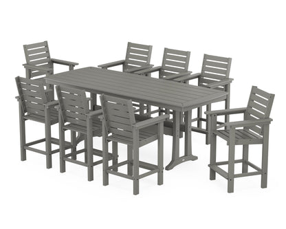 POLYWOOD Captain 9-Piece Counter Set with Trestle Legs — Slate Grey