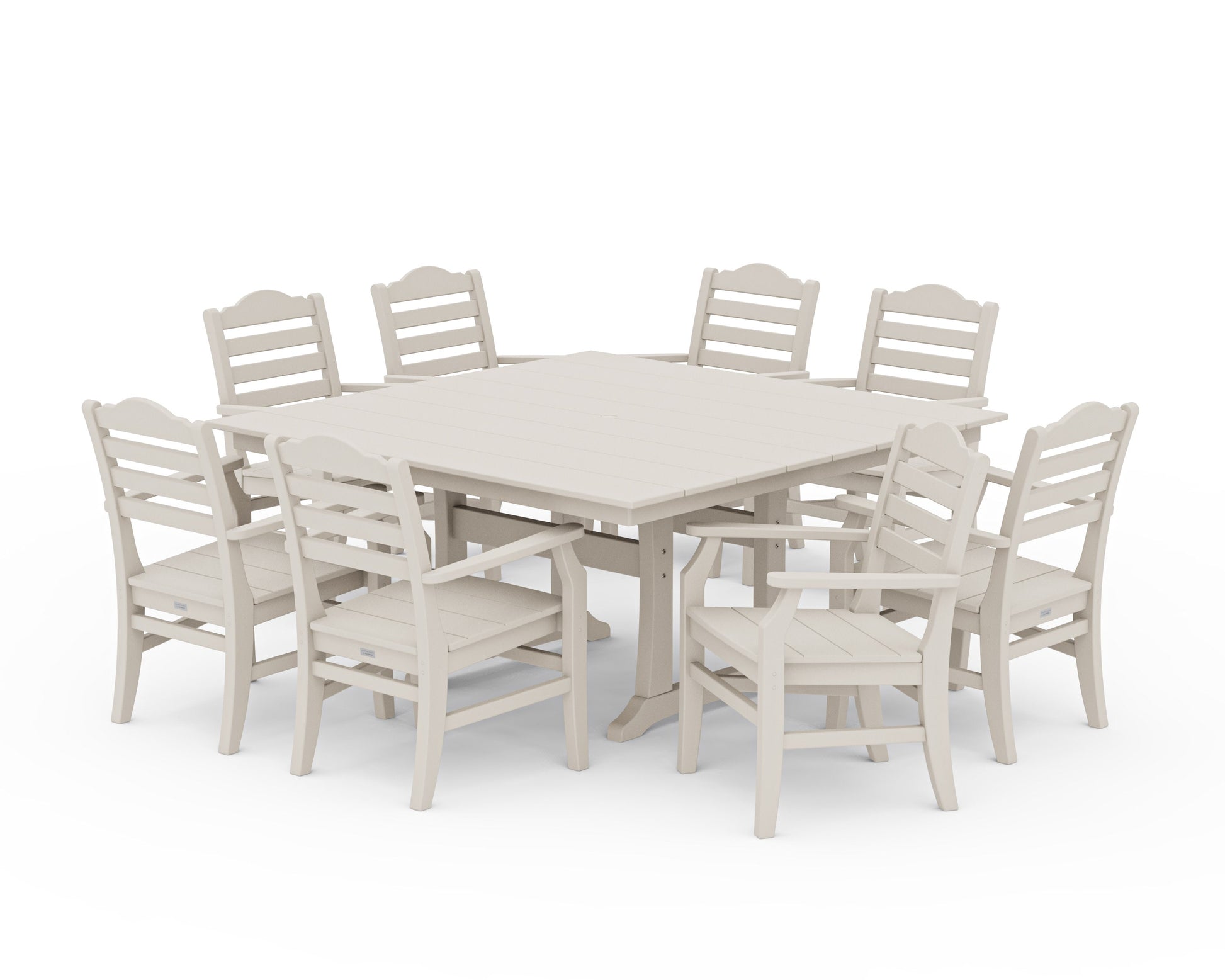 POLYWOOD Savannah 9-Piece Square Farmhouse Dining Set with Trestle Legs — Sand