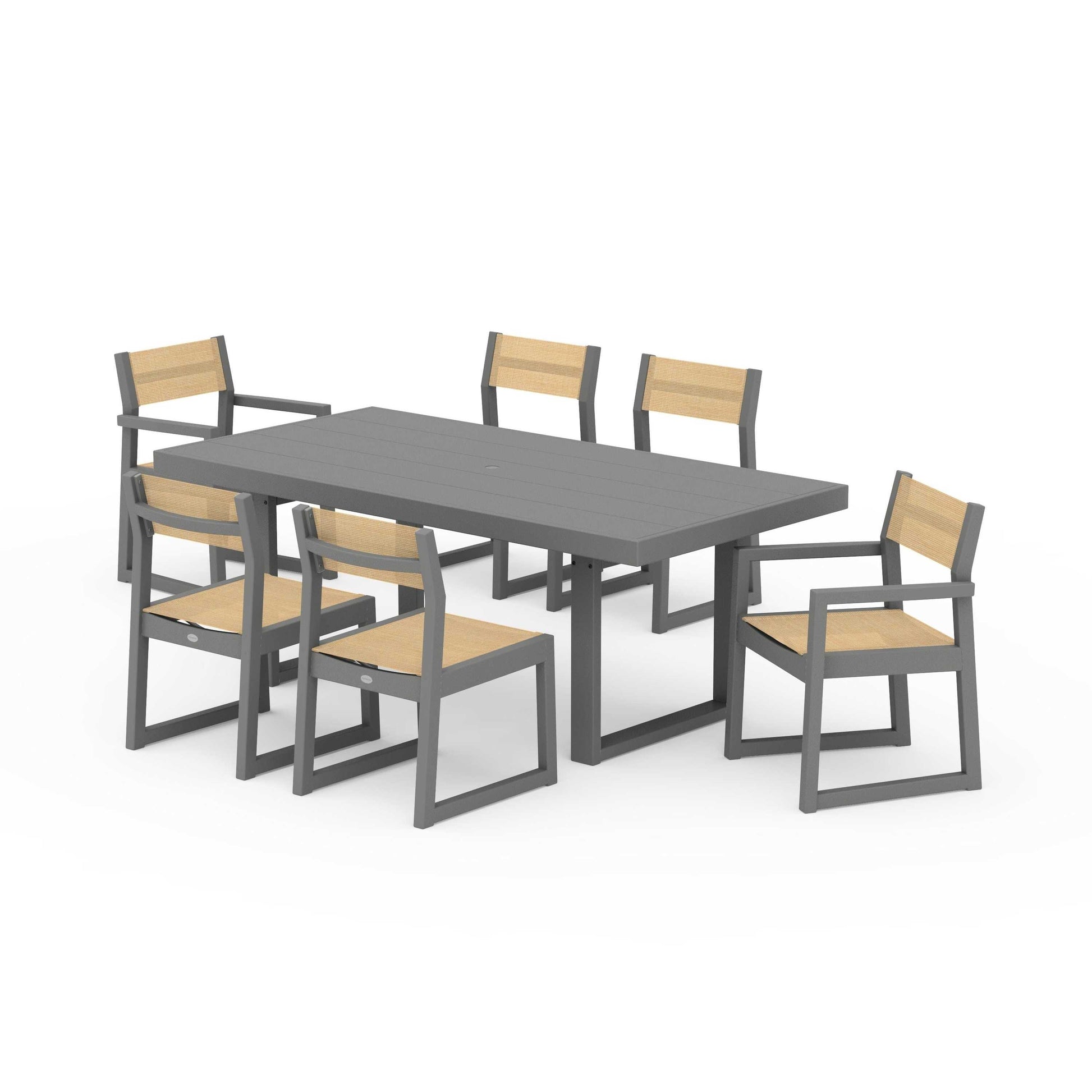 POLYWOOD EDGE Sling 7-Piece Dining Set — Slate Grey / Dupioni Apricot Sling